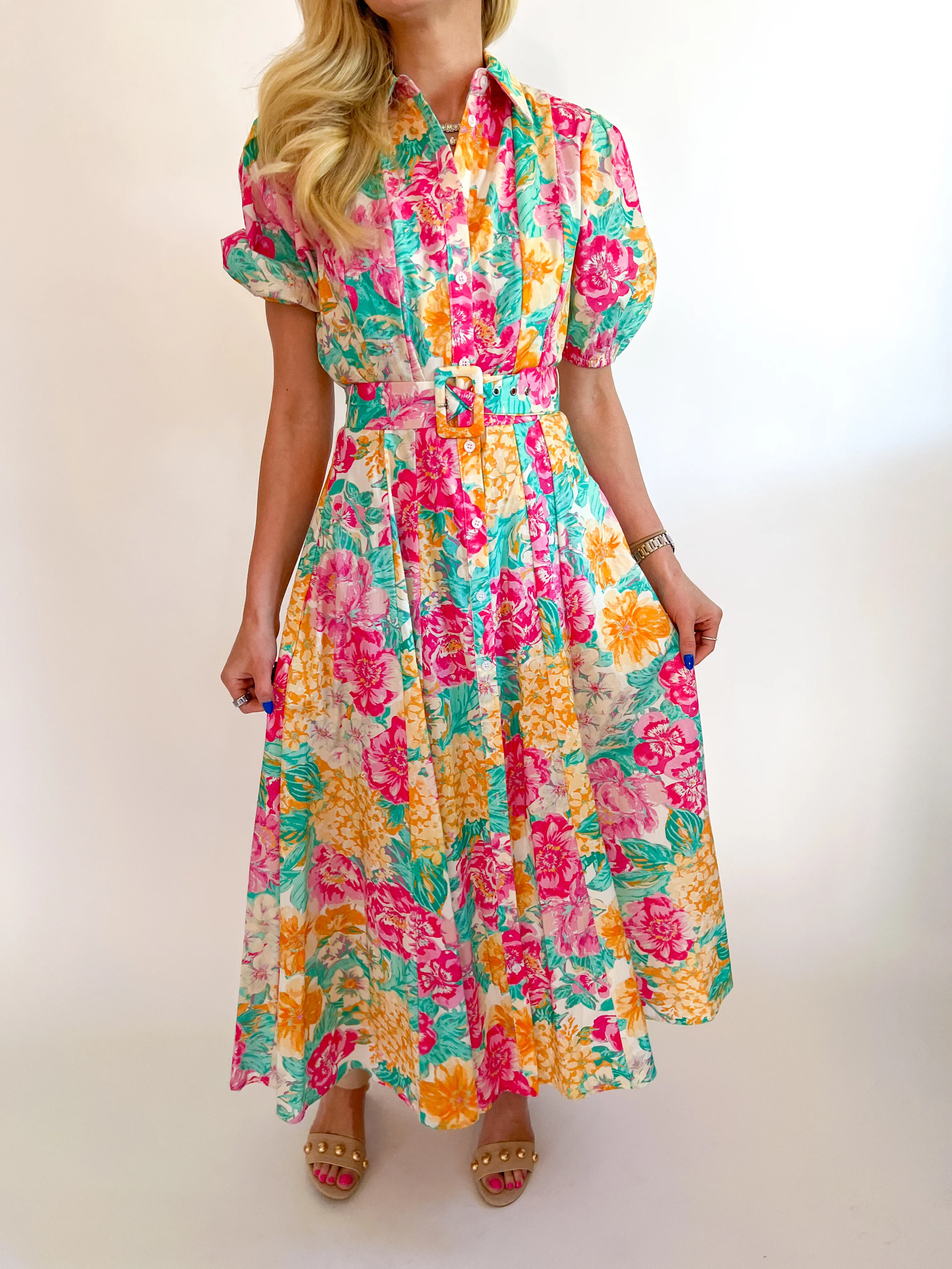 Fuchsia Woven Midi Dress
