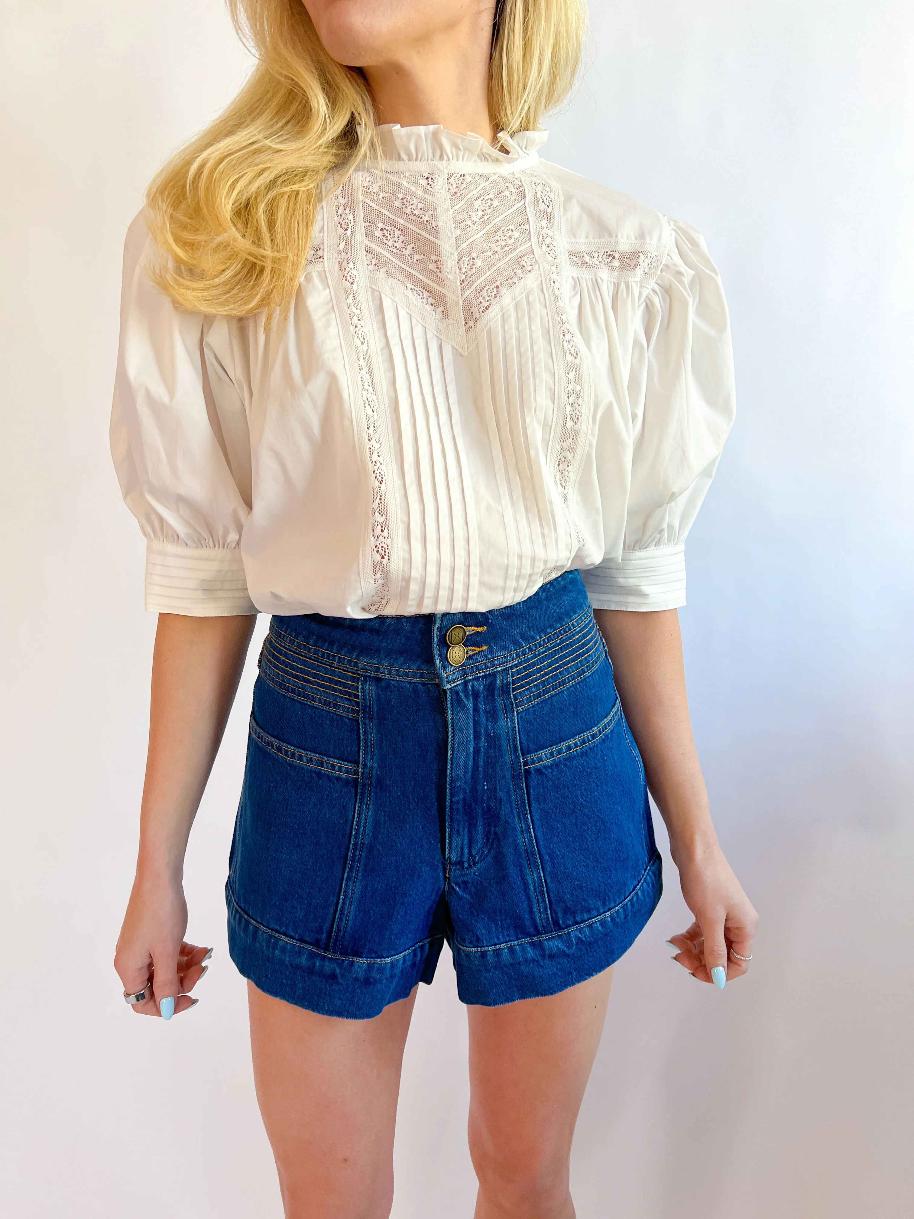 Puff Sleeve White Textured Top