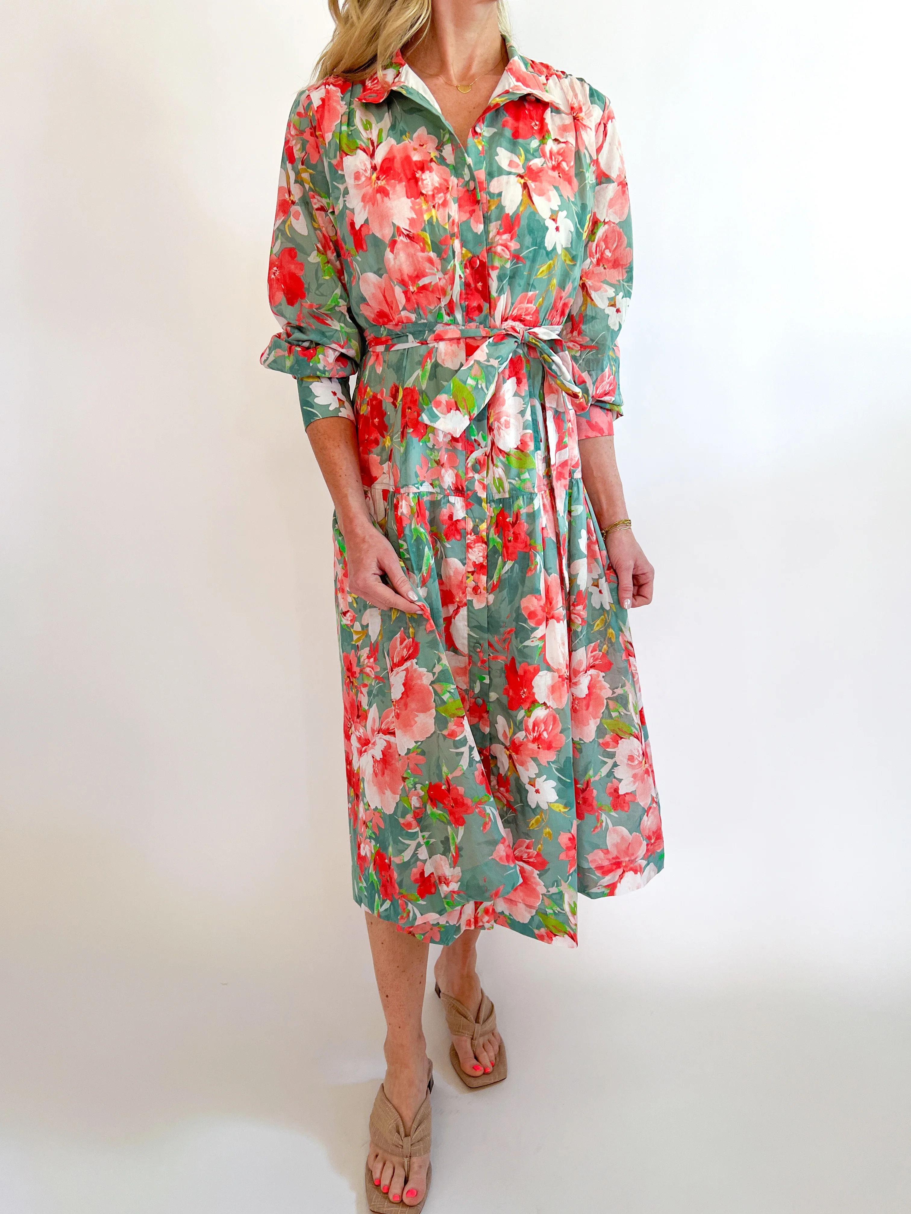 Button Up Tie Waist Maxi - Image 2