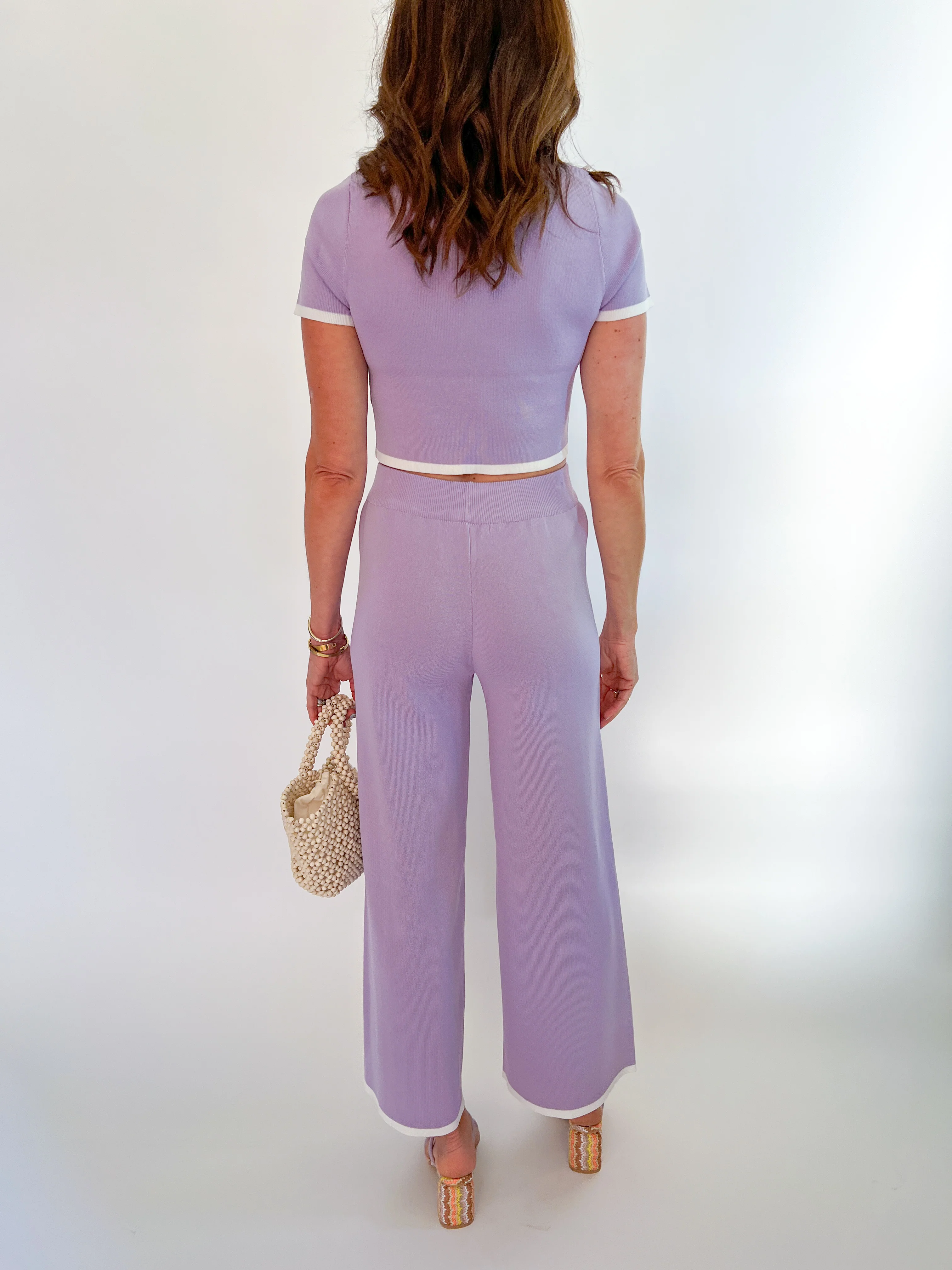 Contrast Hem Knit Cropped Top & Pants Set - Image 3