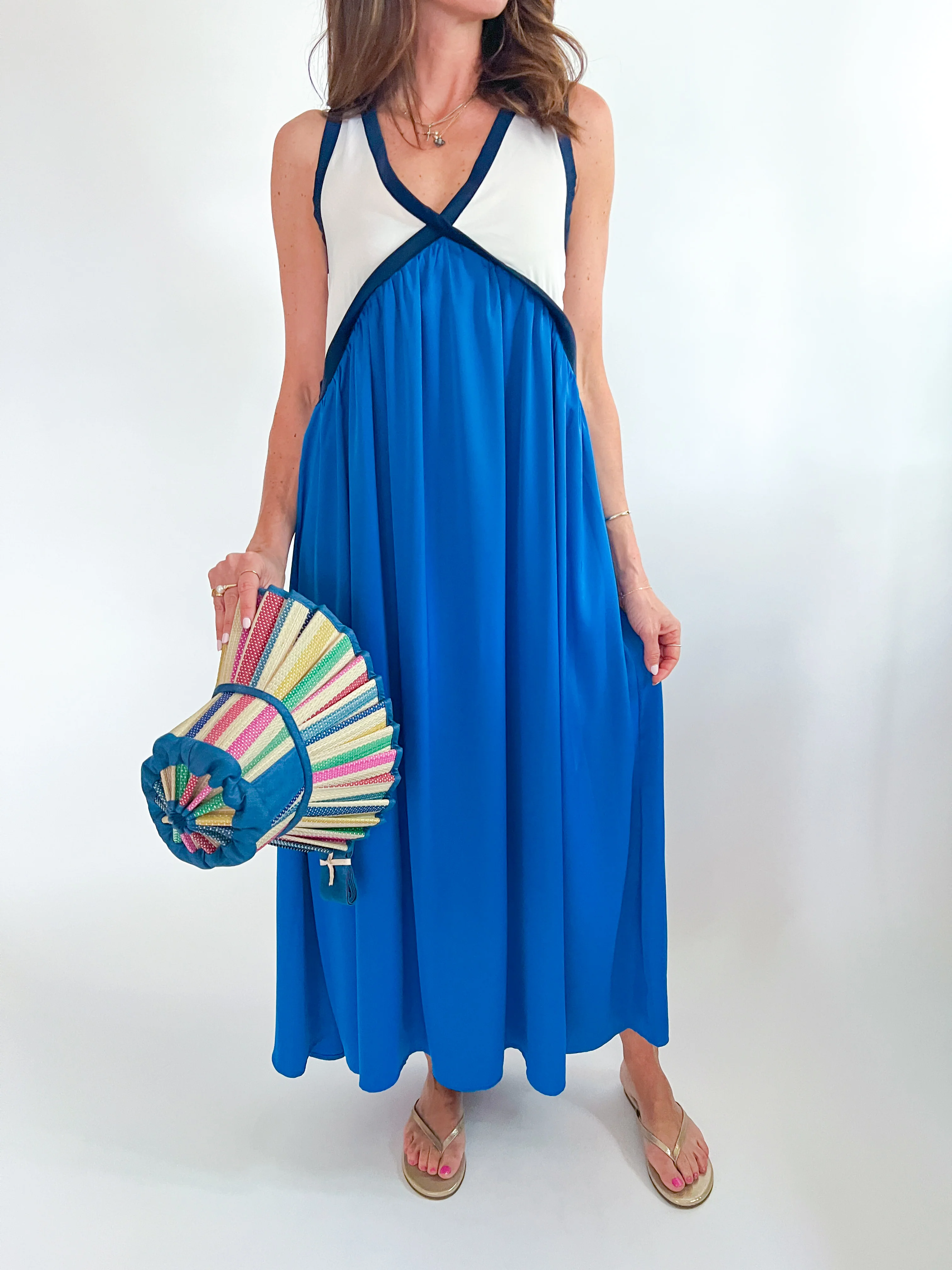 Contrast Piping Empire Waist Dress
