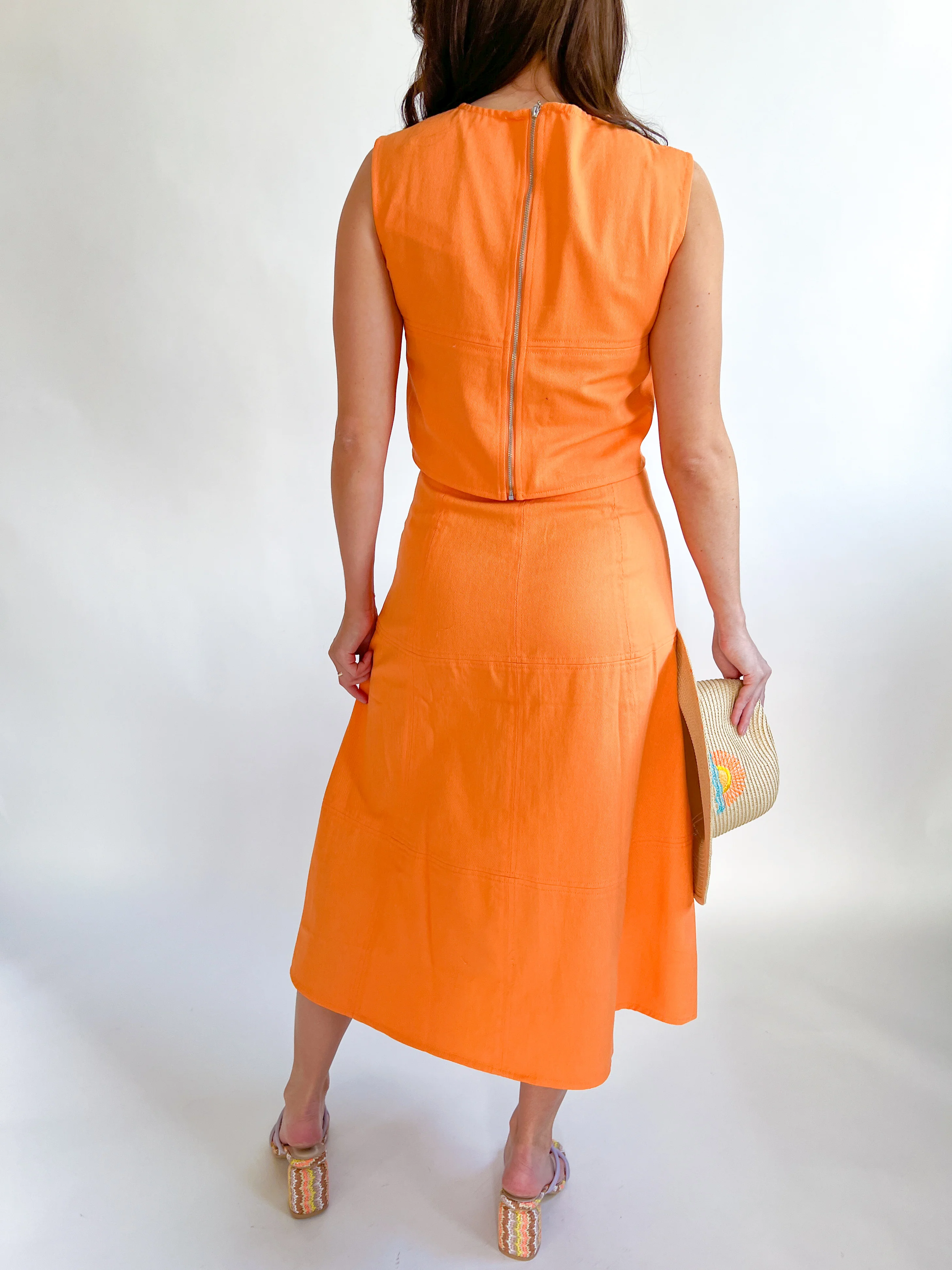 Denim Center Front Zip Midi Skirt - Image 2