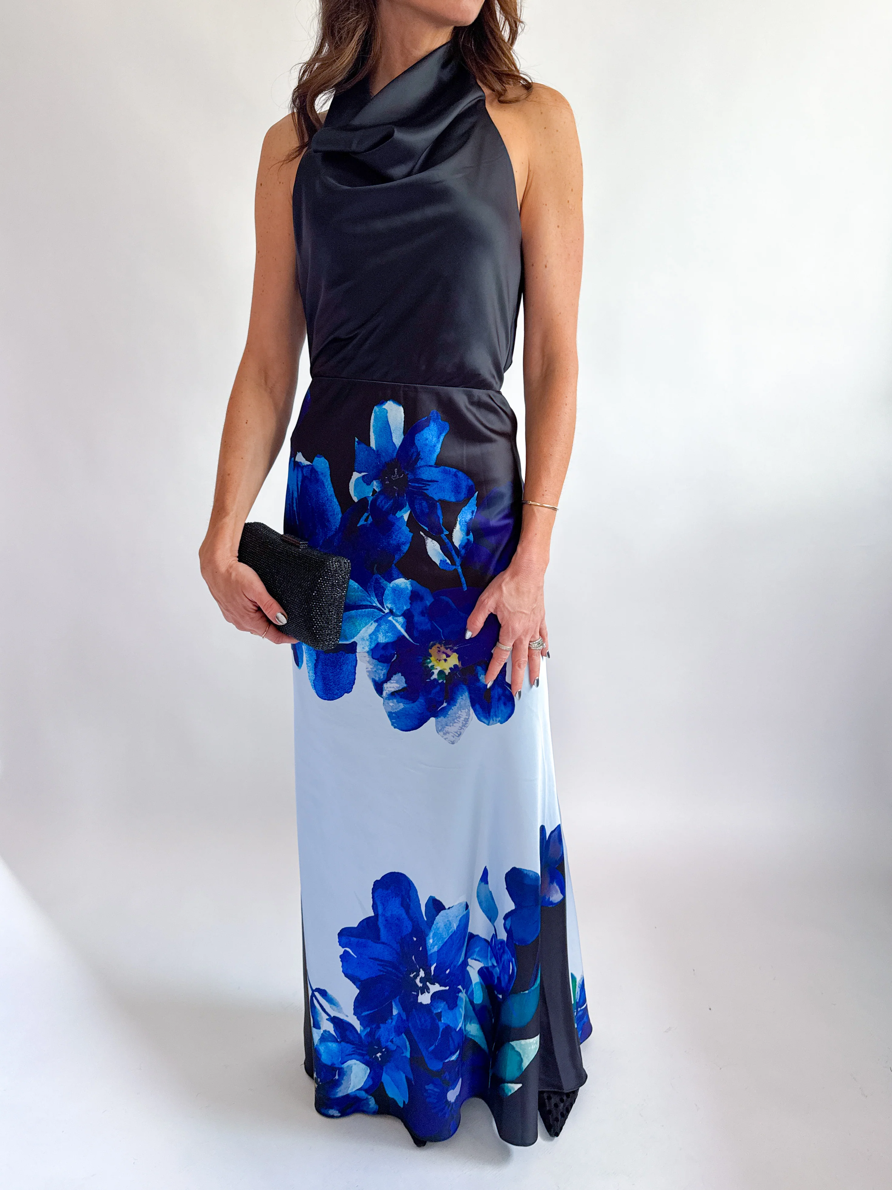 Midnight Sapphire Satin Halter Maxi Dress - Image 2