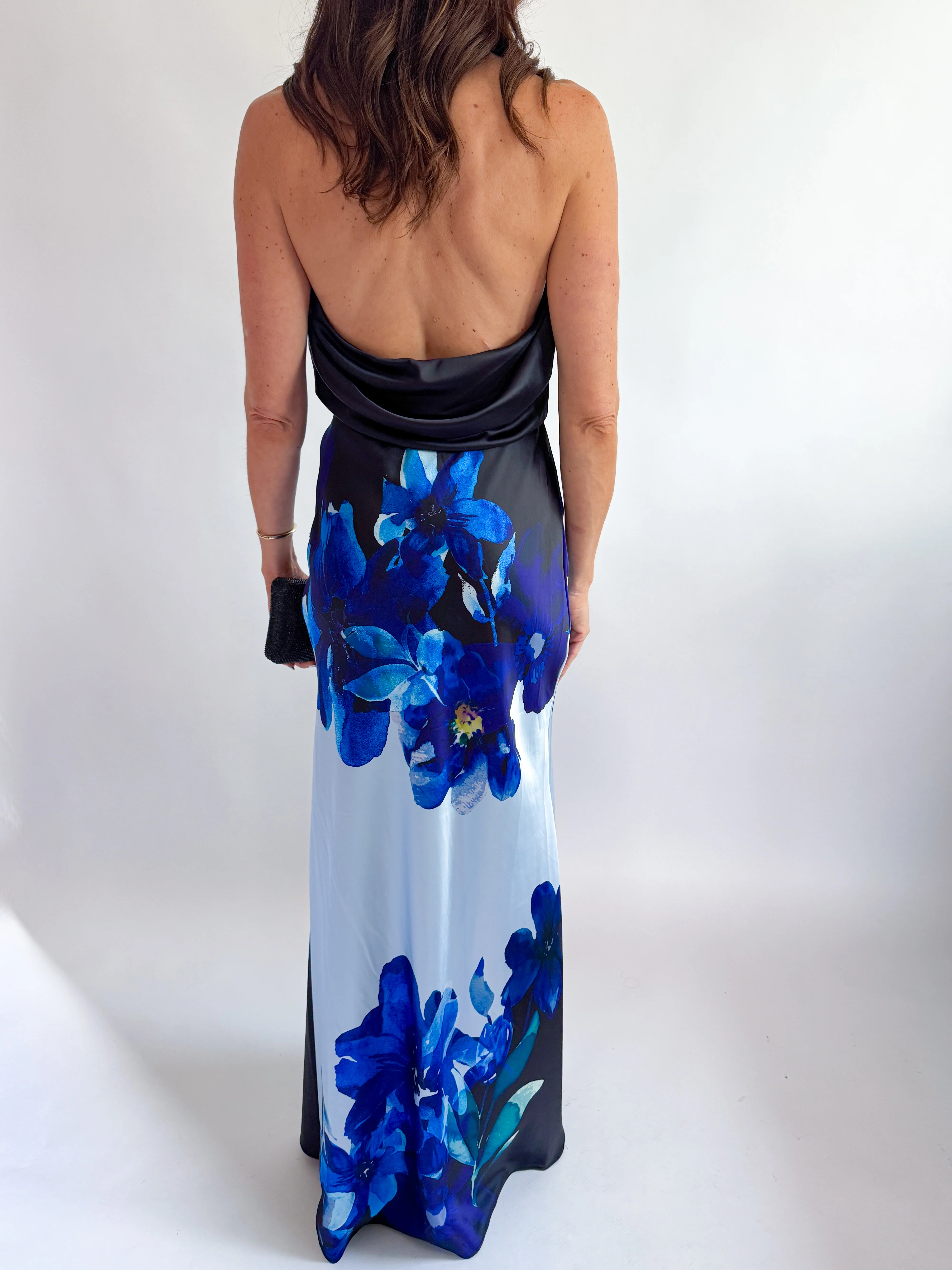 Midnight Sapphire Satin Halter Maxi Dress - Image 4