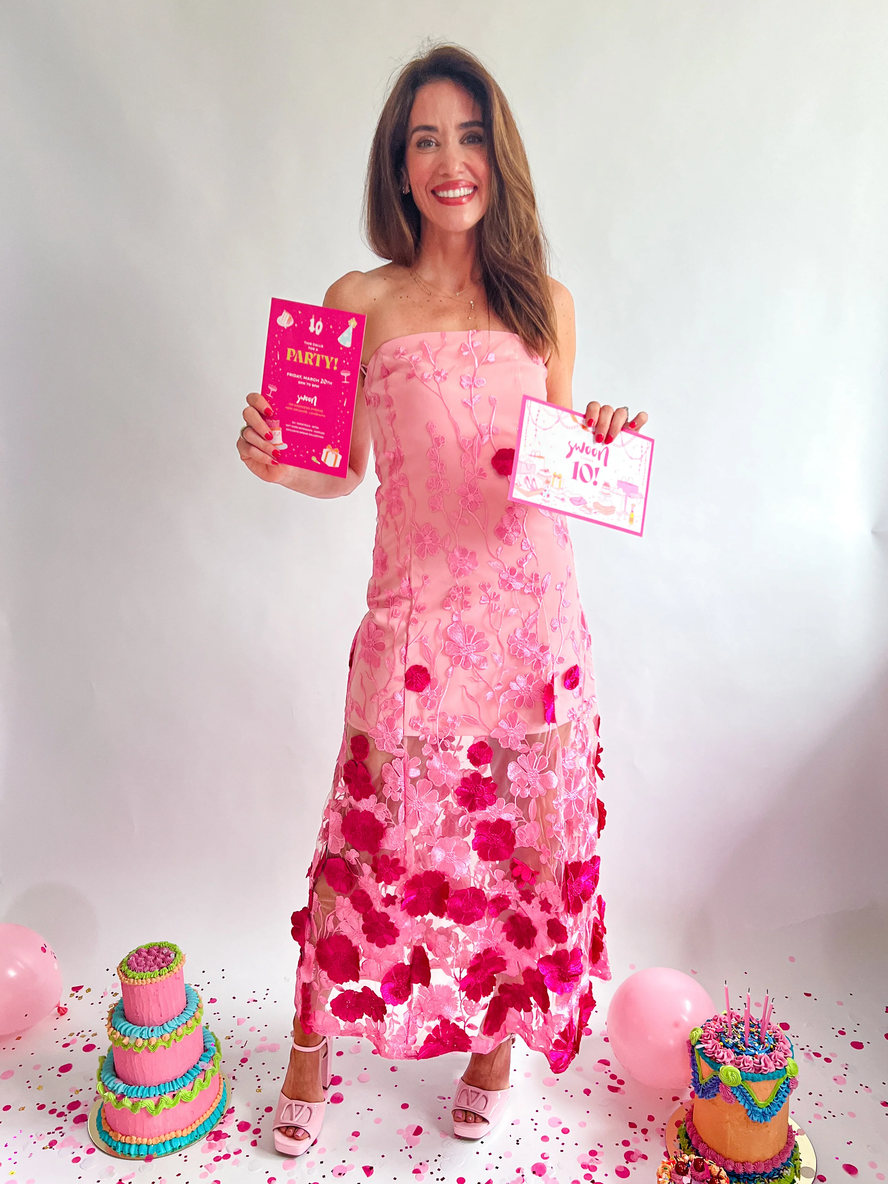 Pink Embroidered Strapless Maxi Dress - Image 3