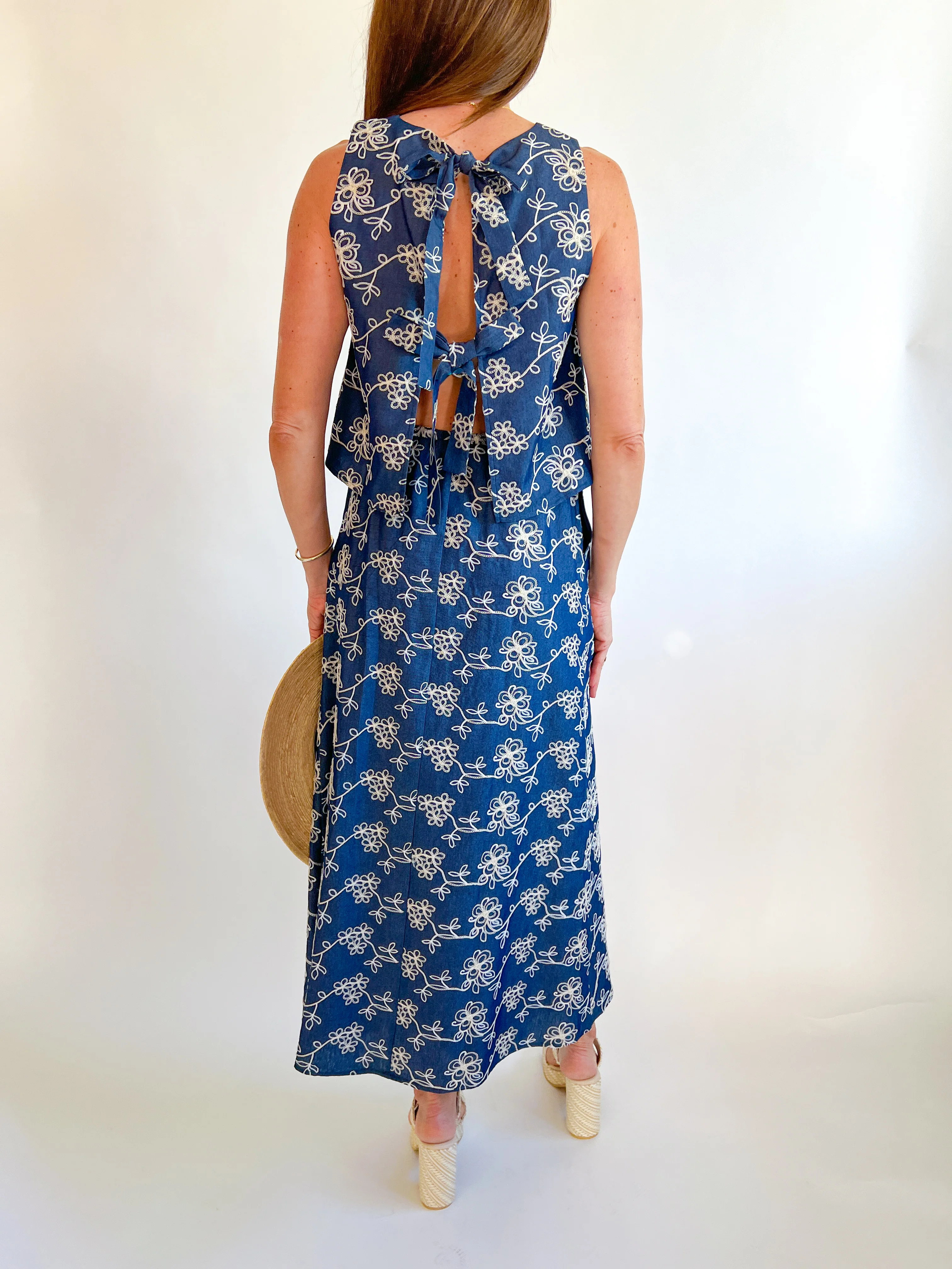 Indigo Embroidered Top & Skirt Set - Image 2