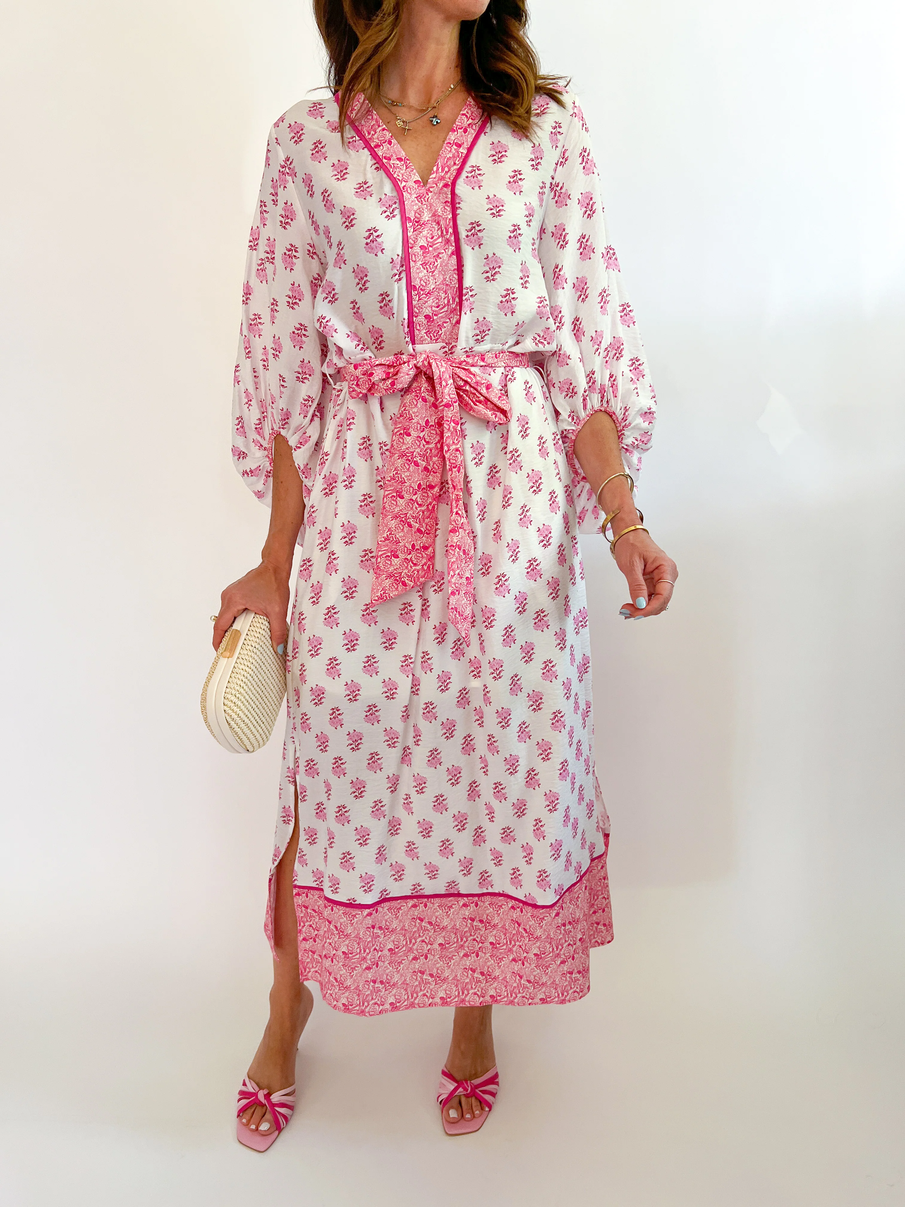 Floral Print 3/4 Sleeve Midi Dress
