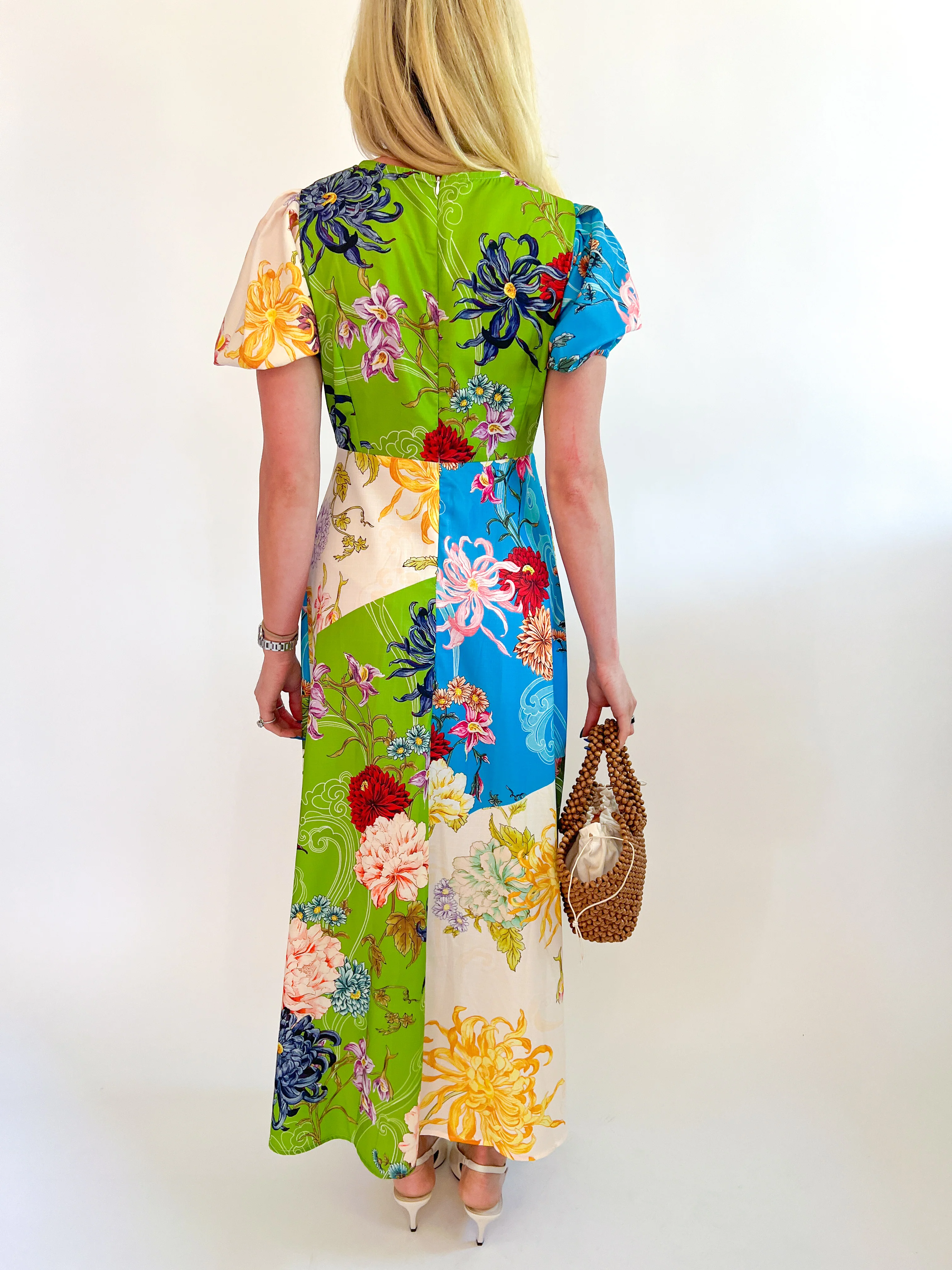 Floral Print Puff Sleeve Linen Dress - Image 3