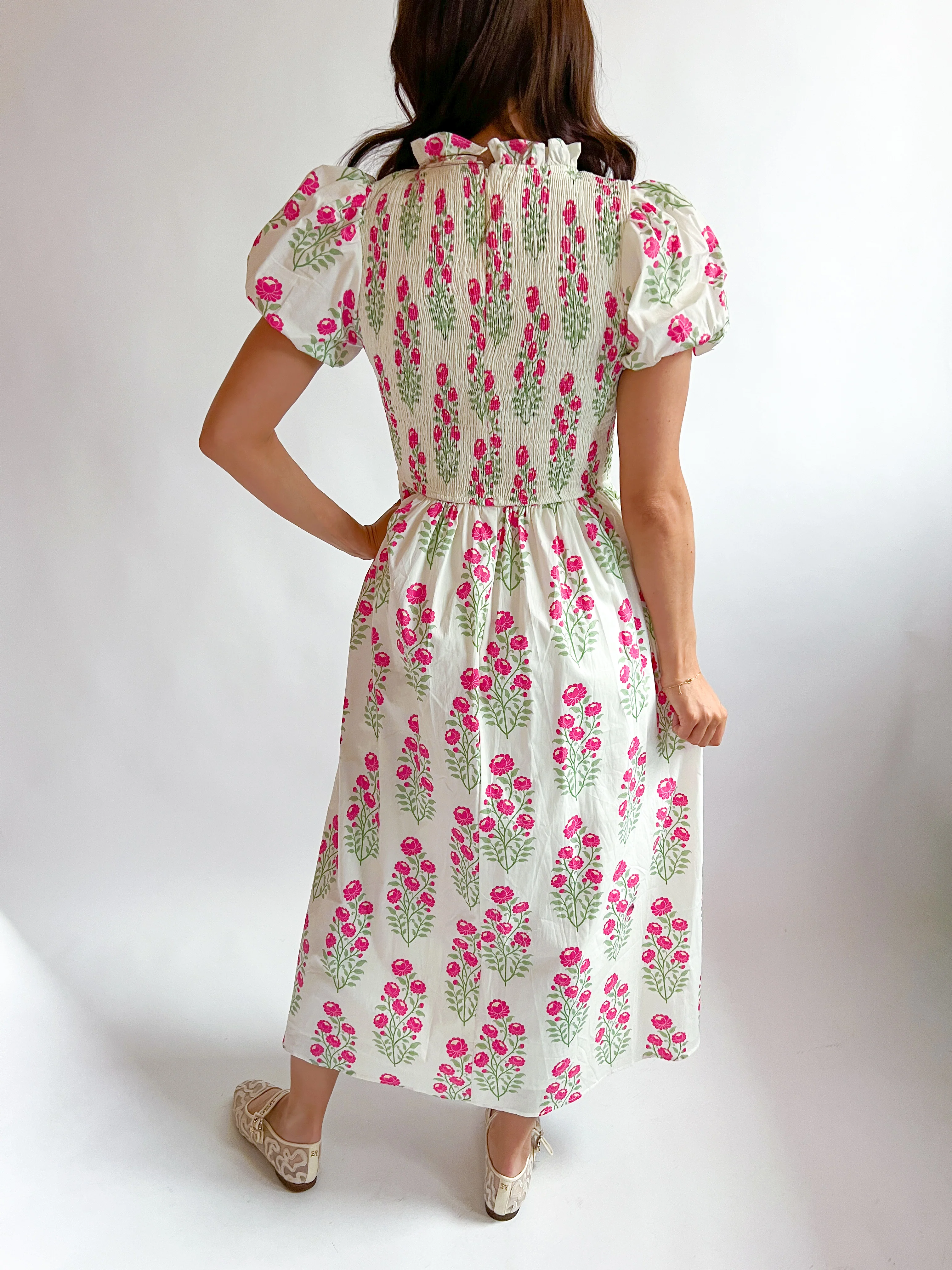 Brooks Floral Smocked High Neck Midi Dress - Image 3