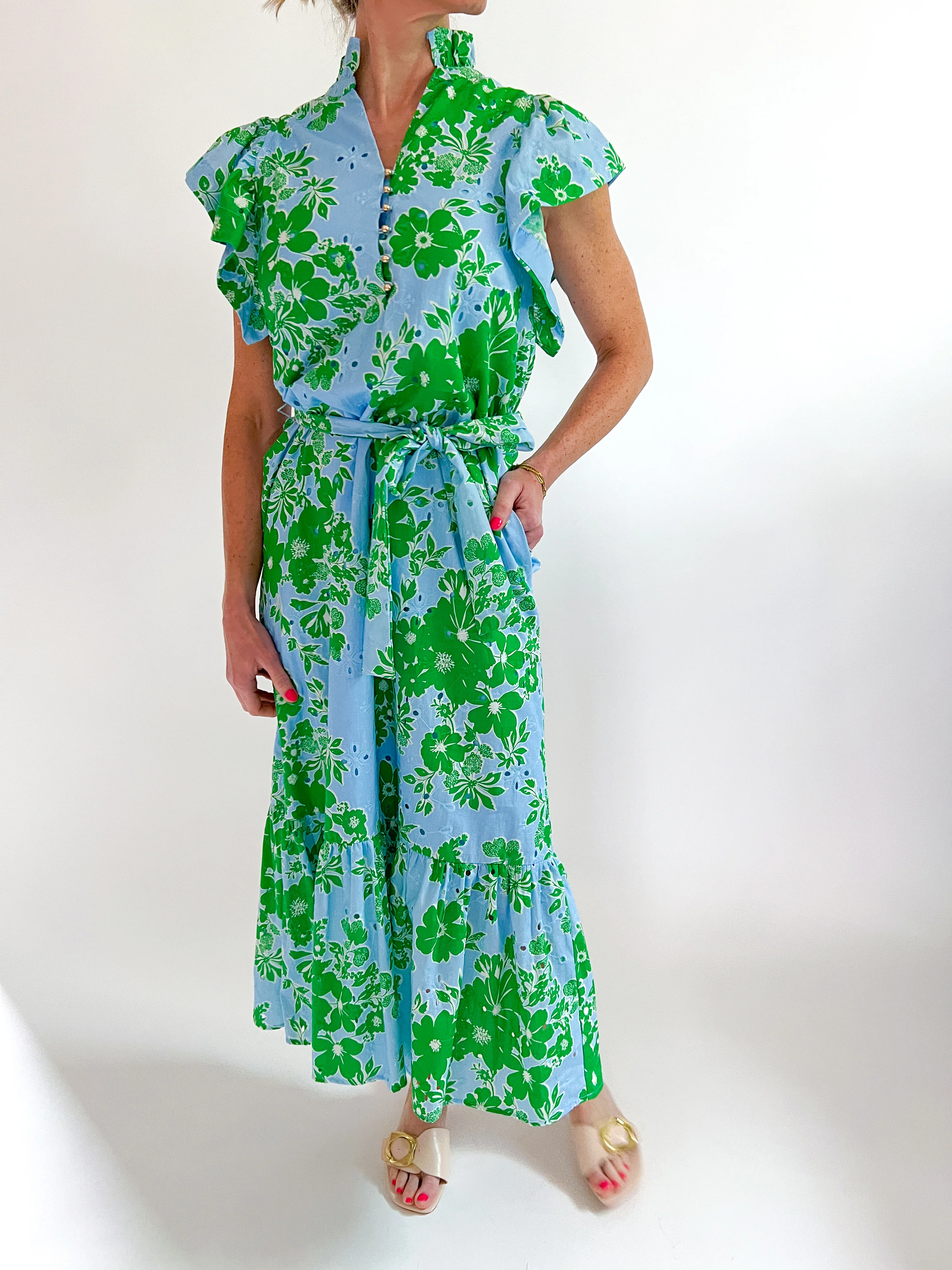 Floral Ruffle Sleeve Maxi Dress