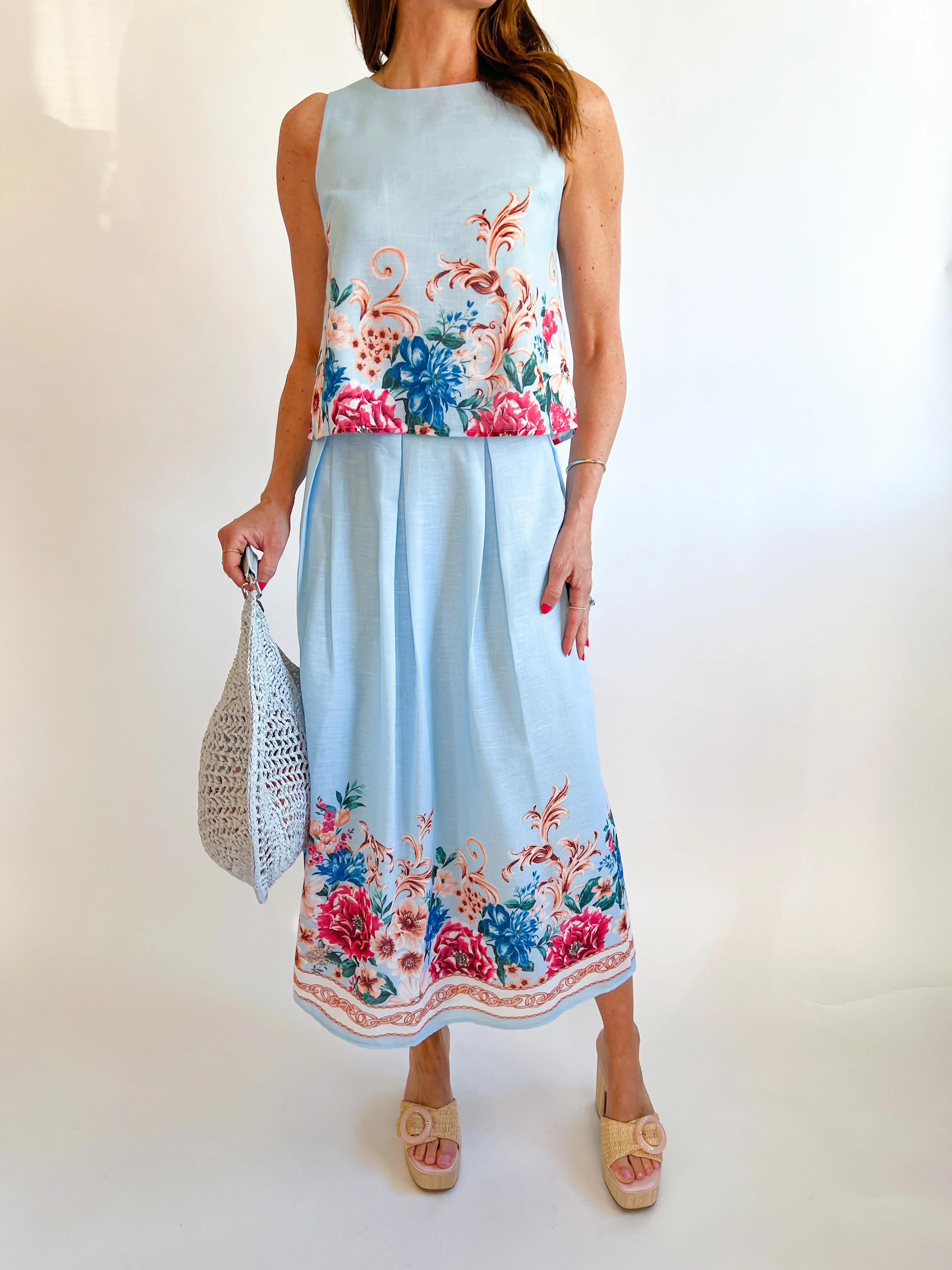 Sky Floral Top & Skirt Set