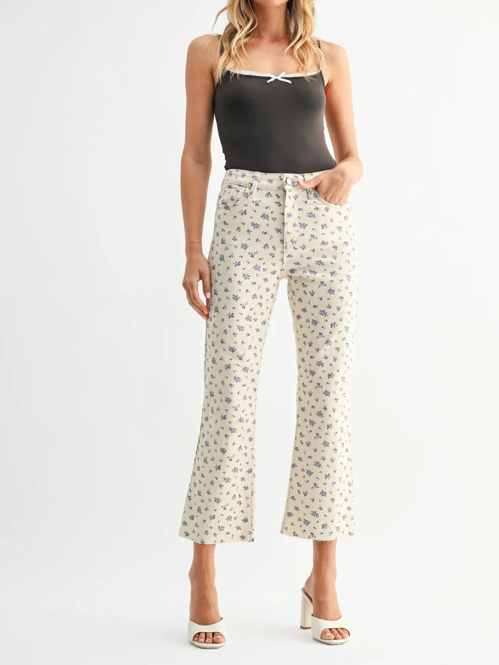 Flower Print Tonal Crop Flare - Image 2