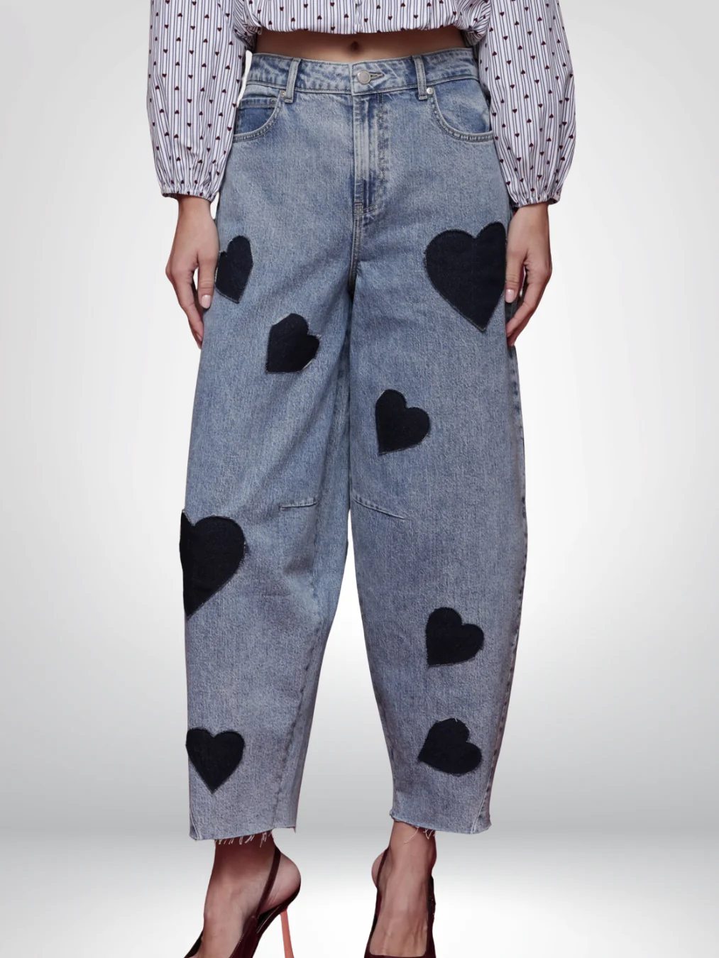 Heart Patch Barrel Leg Jeans