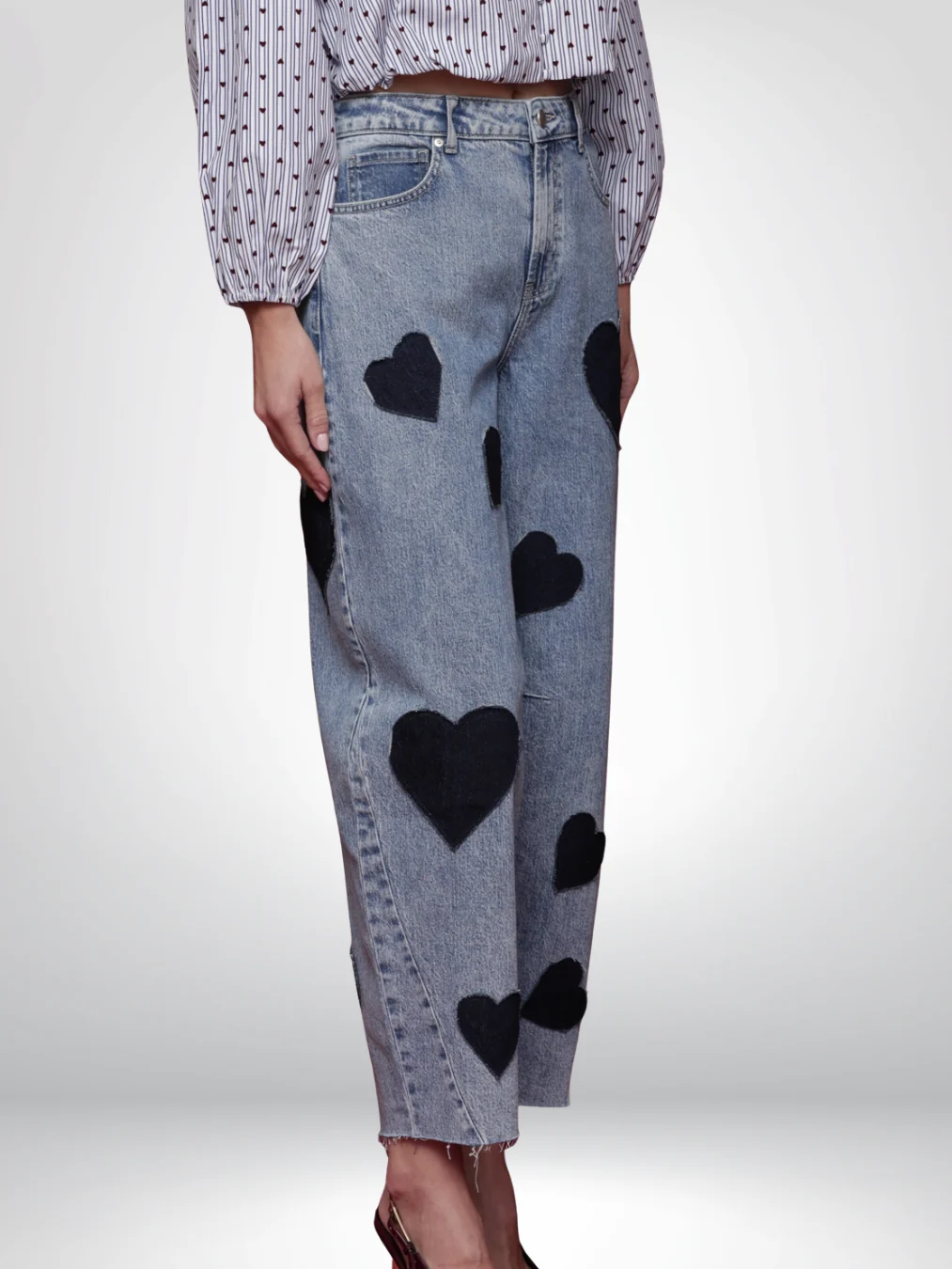 Heart Patch Barrel Leg Jeans - Image 2