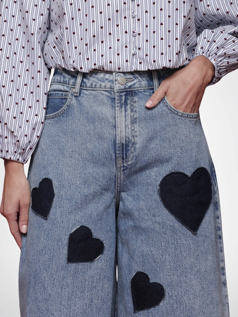 Heart Patch Barrel Leg Jeans - Image 4