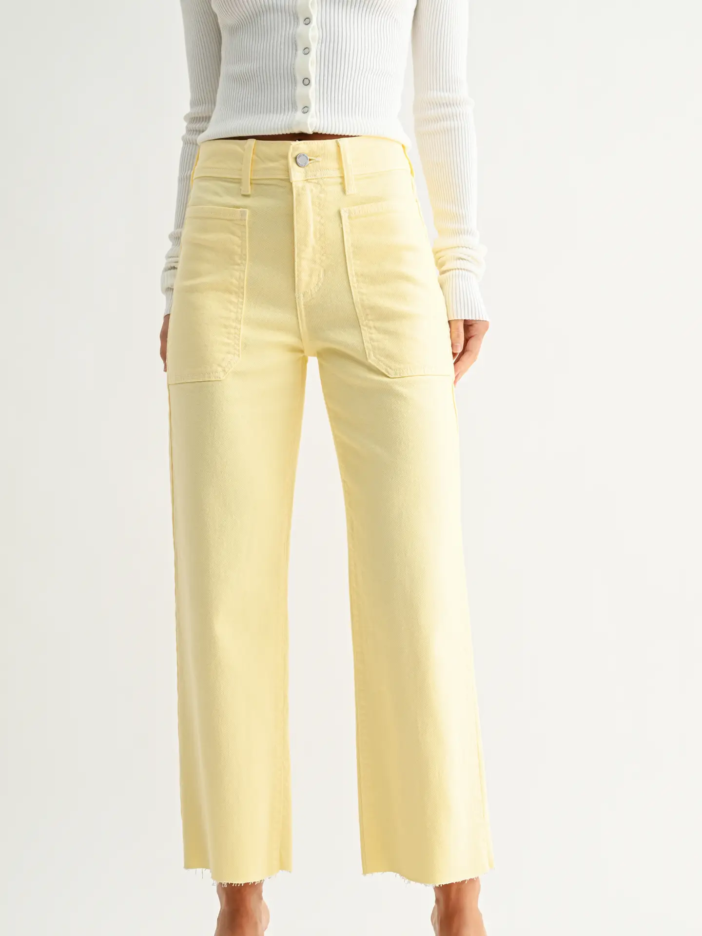High Rise Pastel Yellow Utility Wide Leg