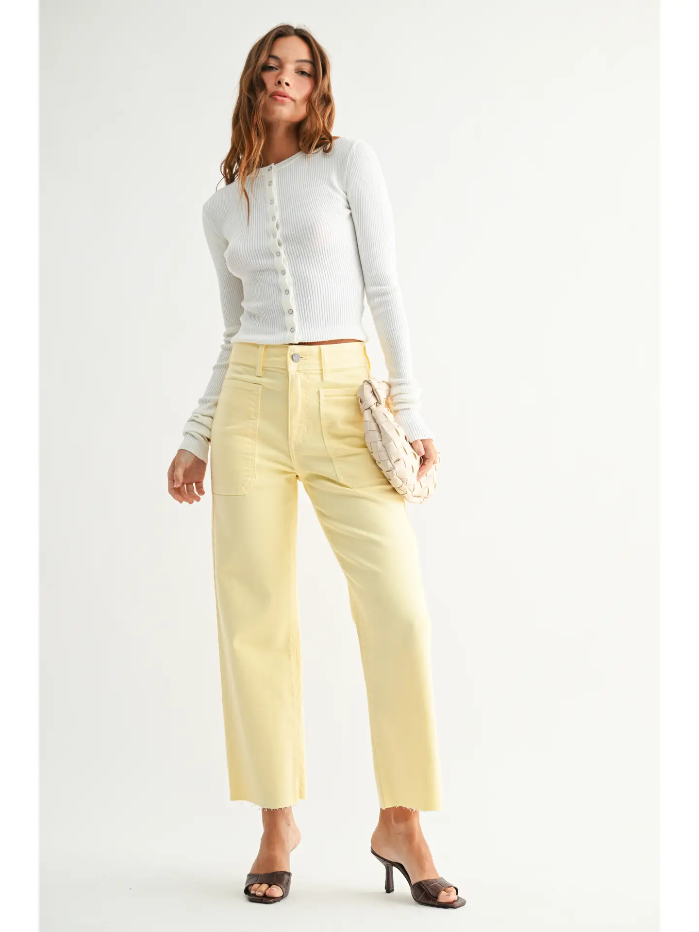 High Rise Pastel Yellow Utility Wide Leg - Image 2