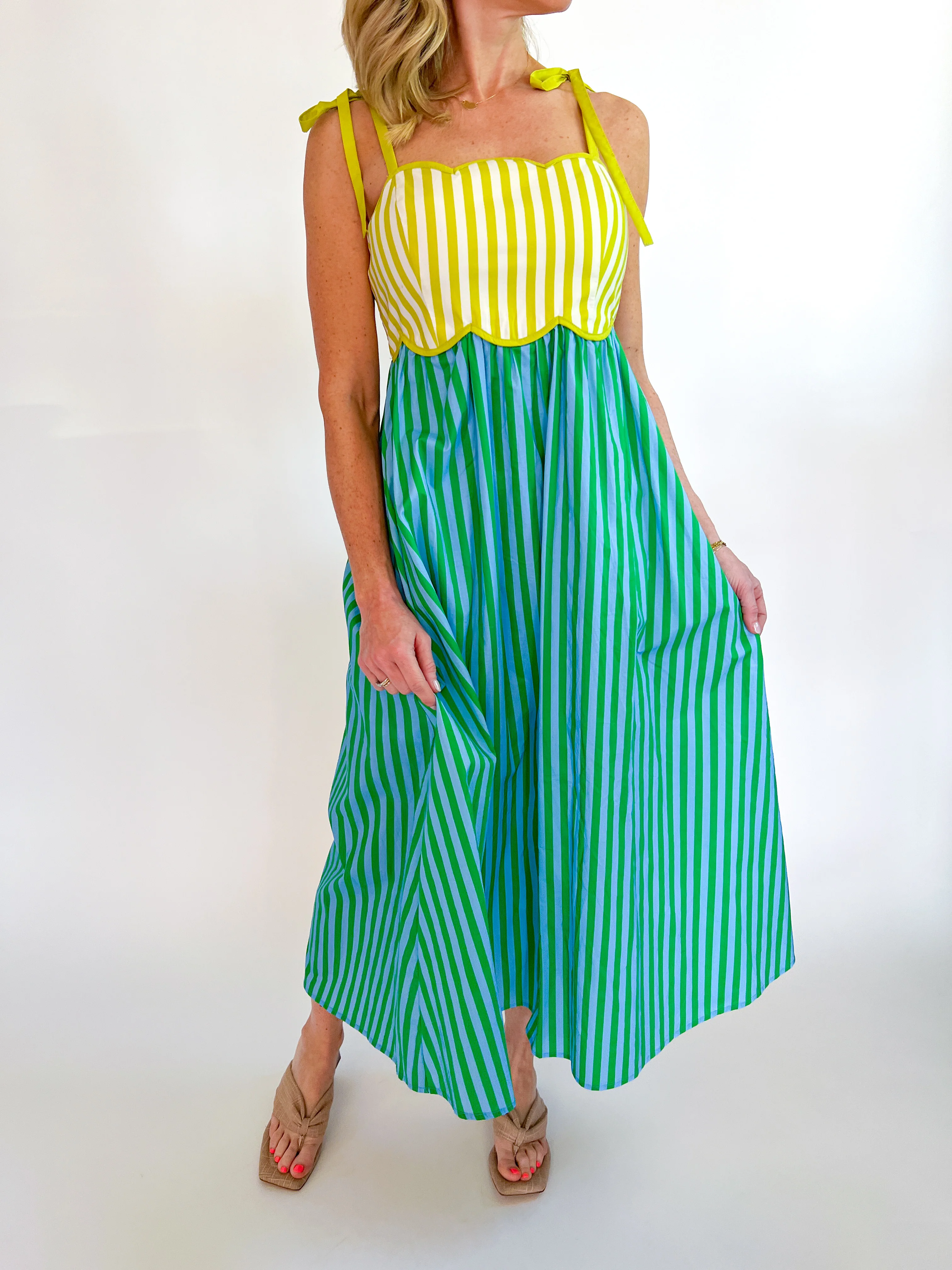 Kiwi Stripe Scallop Midi Dress - Image 2