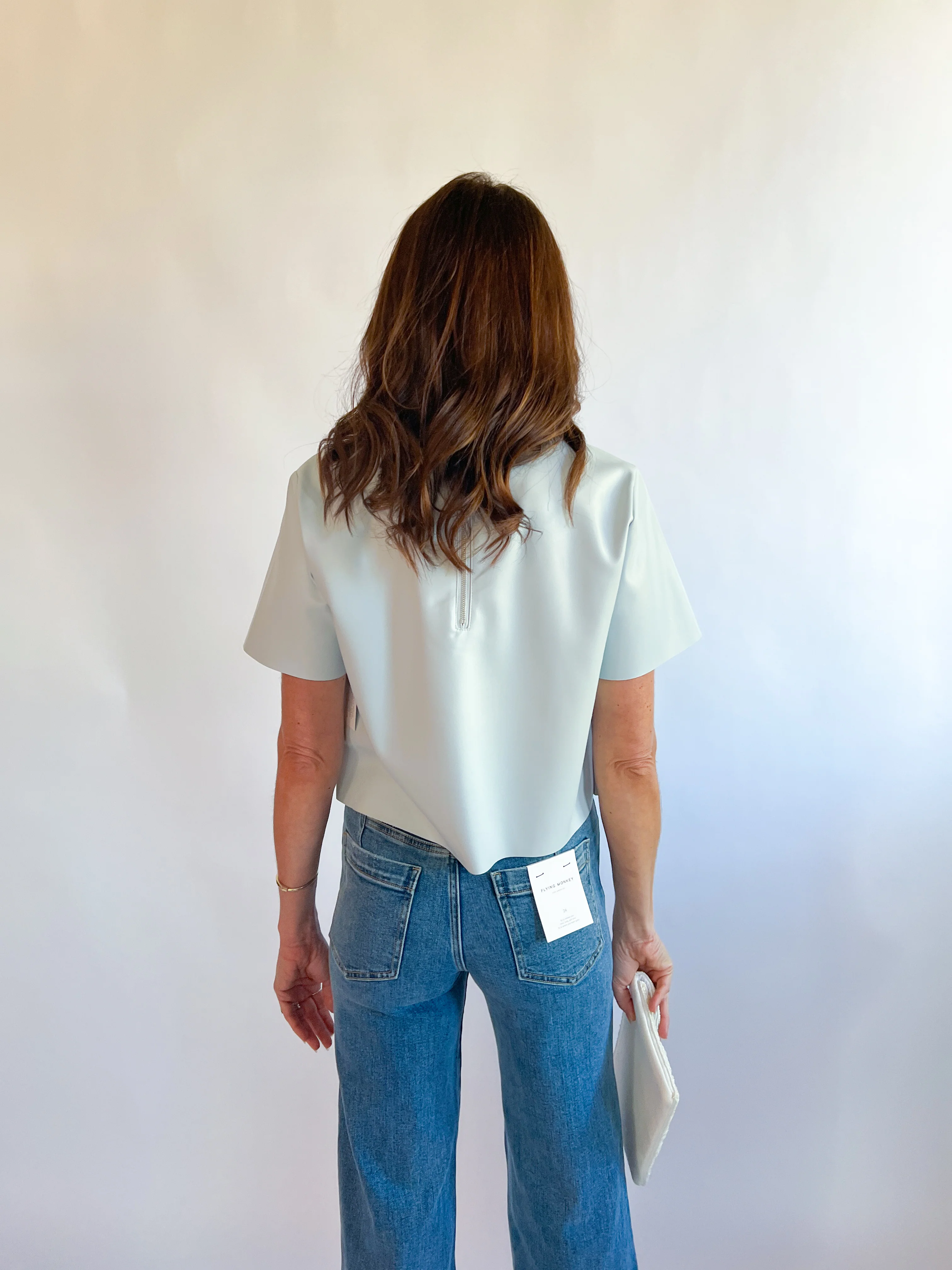 Leather Jewel Neck Tee - Image 2