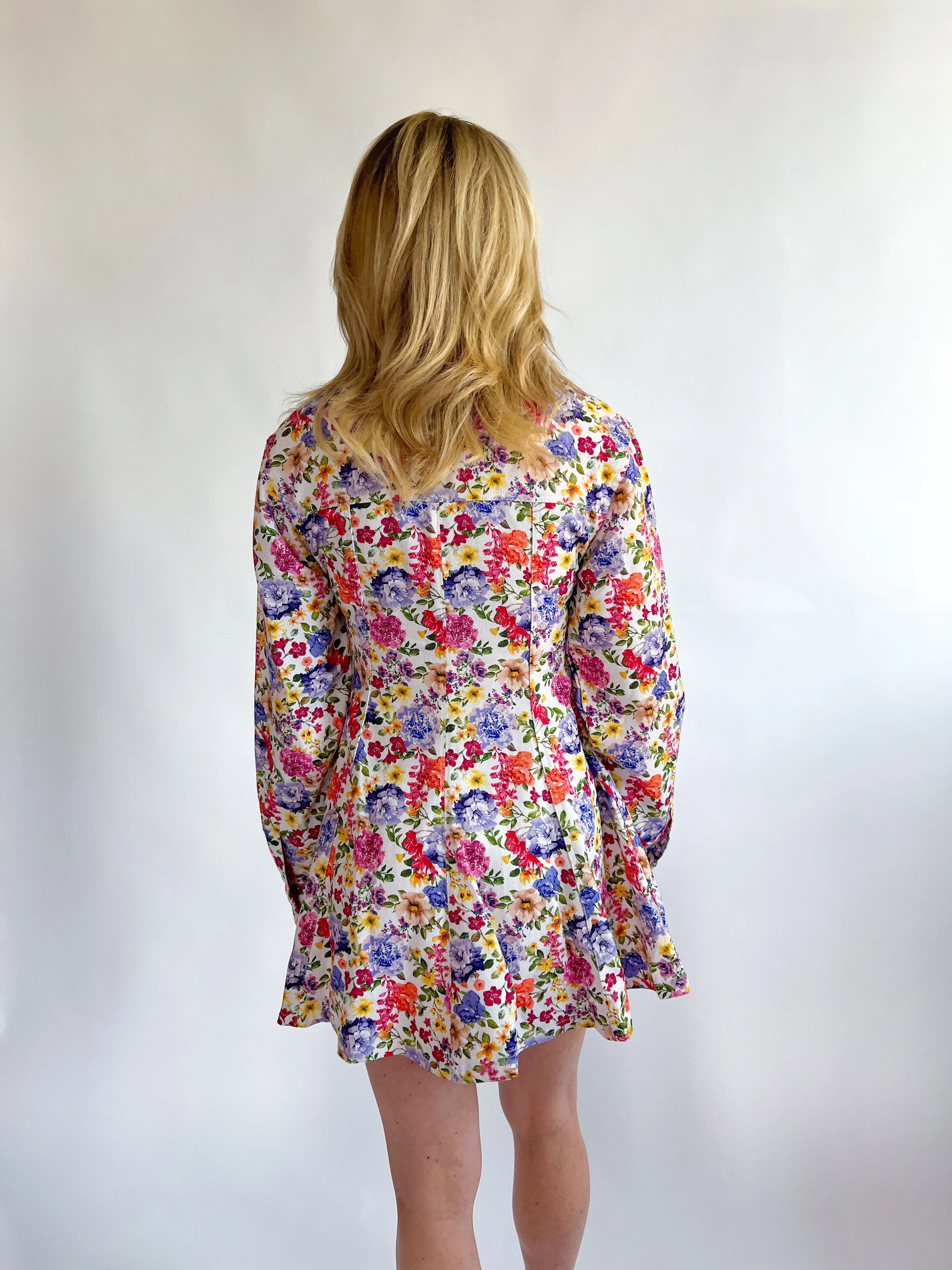 Long Sleeve Flower Mini Dress - Image 4