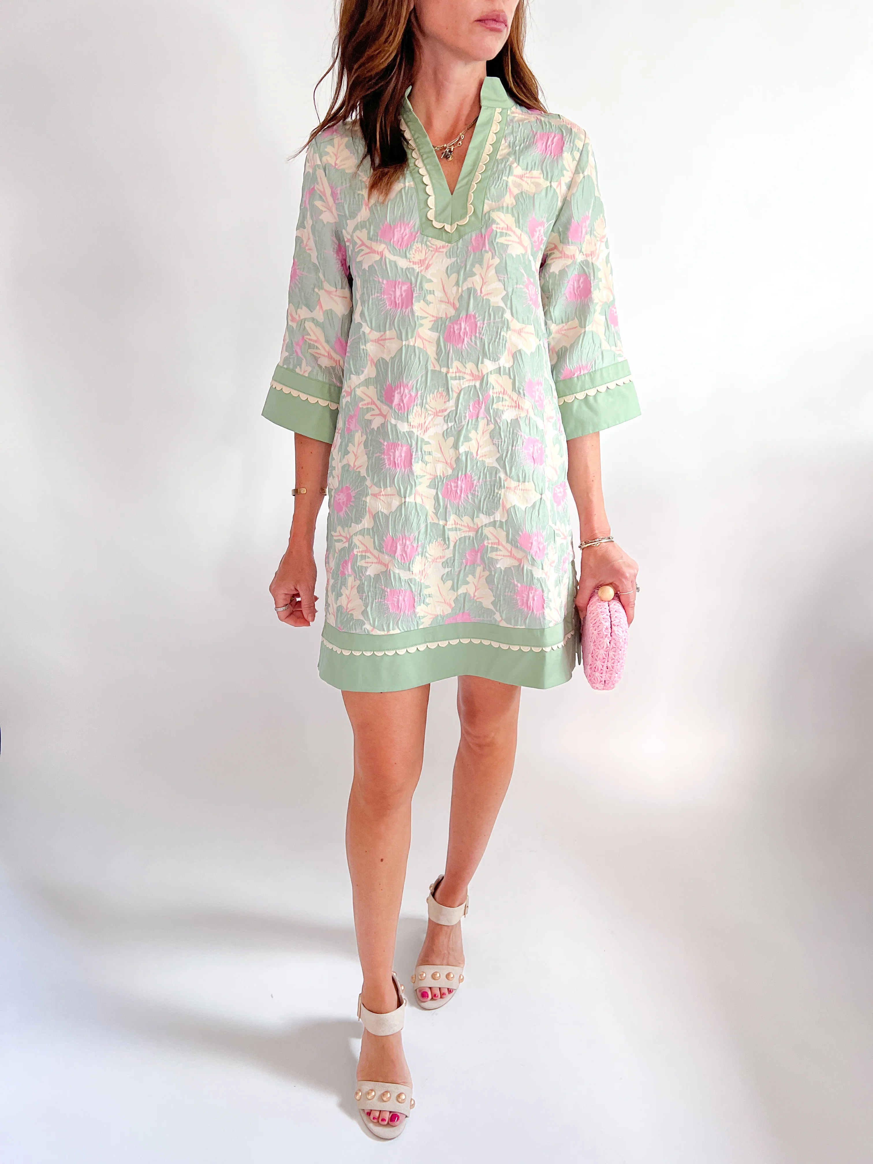 Floral Jacquard Sage Dresss - Image 2