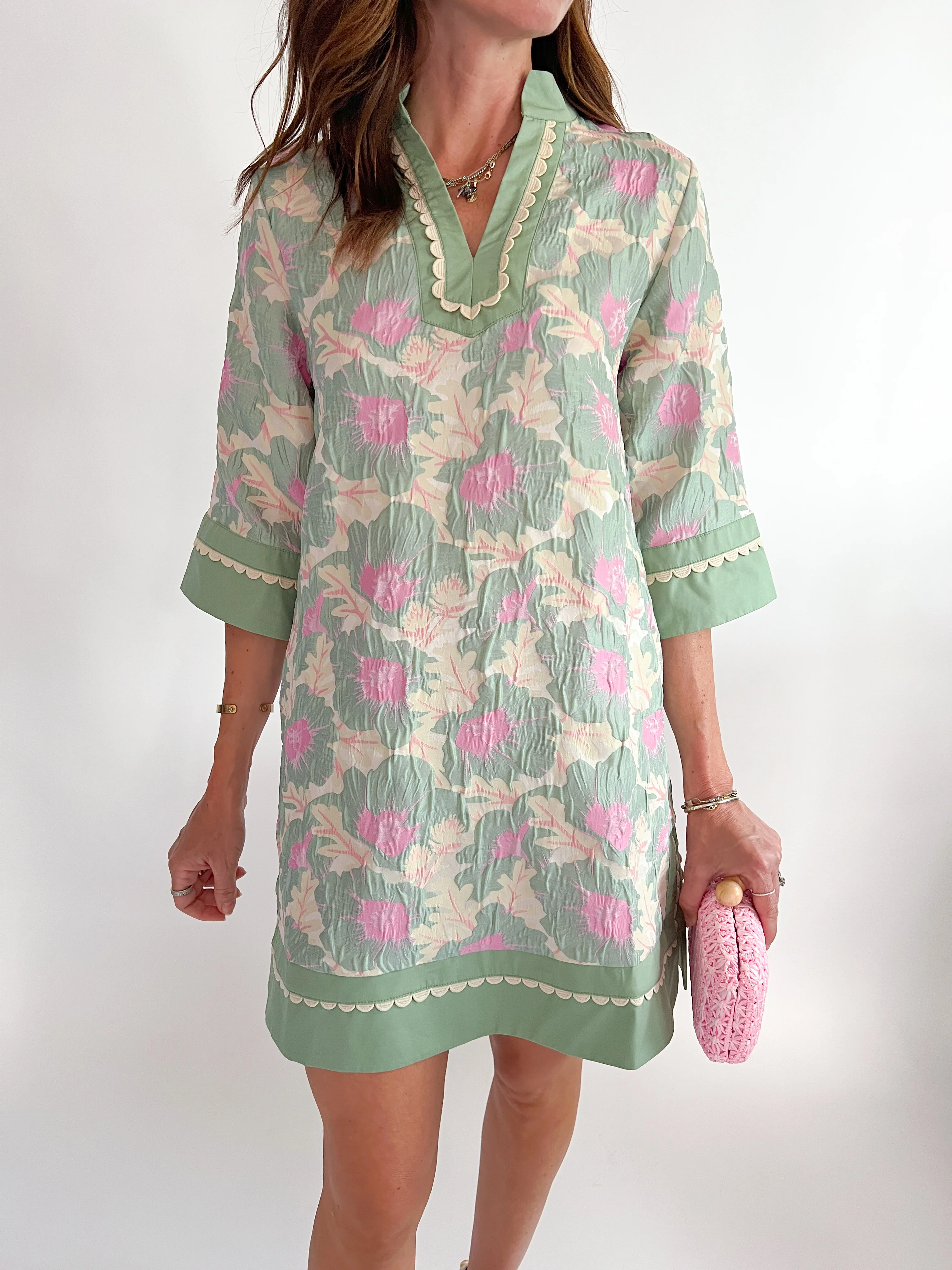 Floral Jacquard Sage Dresss - Image 3