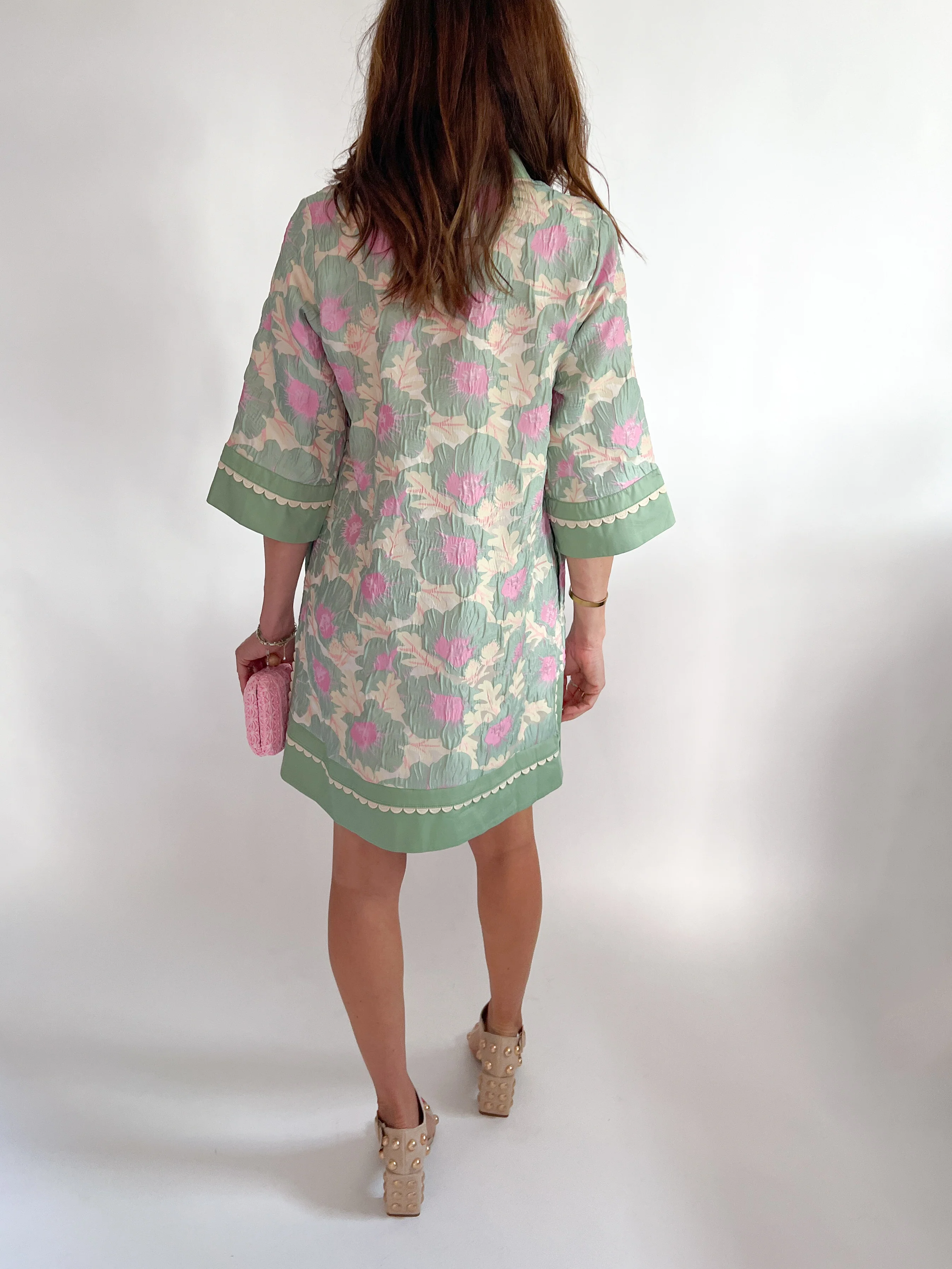 Floral Jacquard Sage Dresss - Image 4