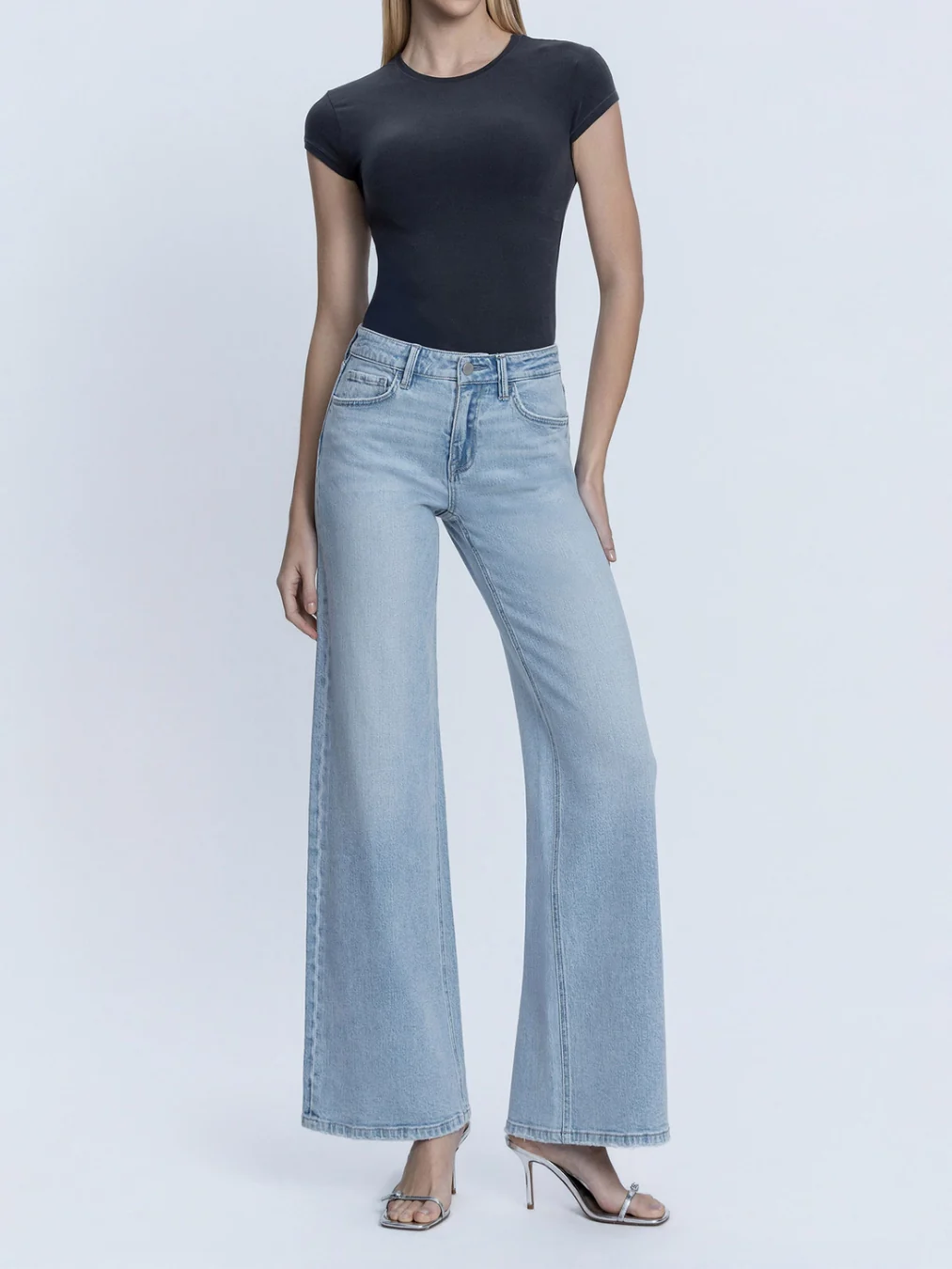 Mid Rise Full Length Light Wash Wide Jeans - Image 3
