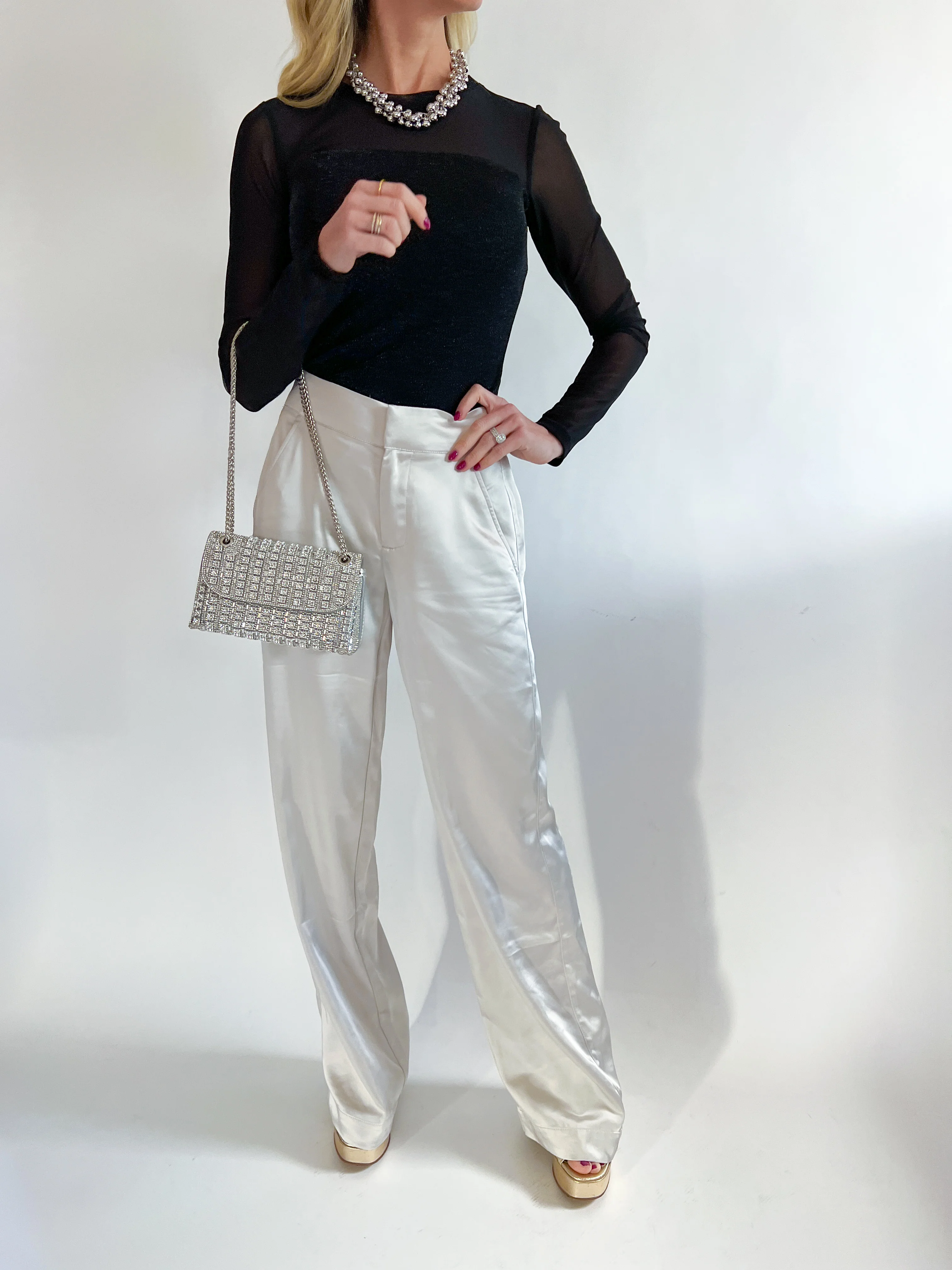 Modern Silver Satin Pants