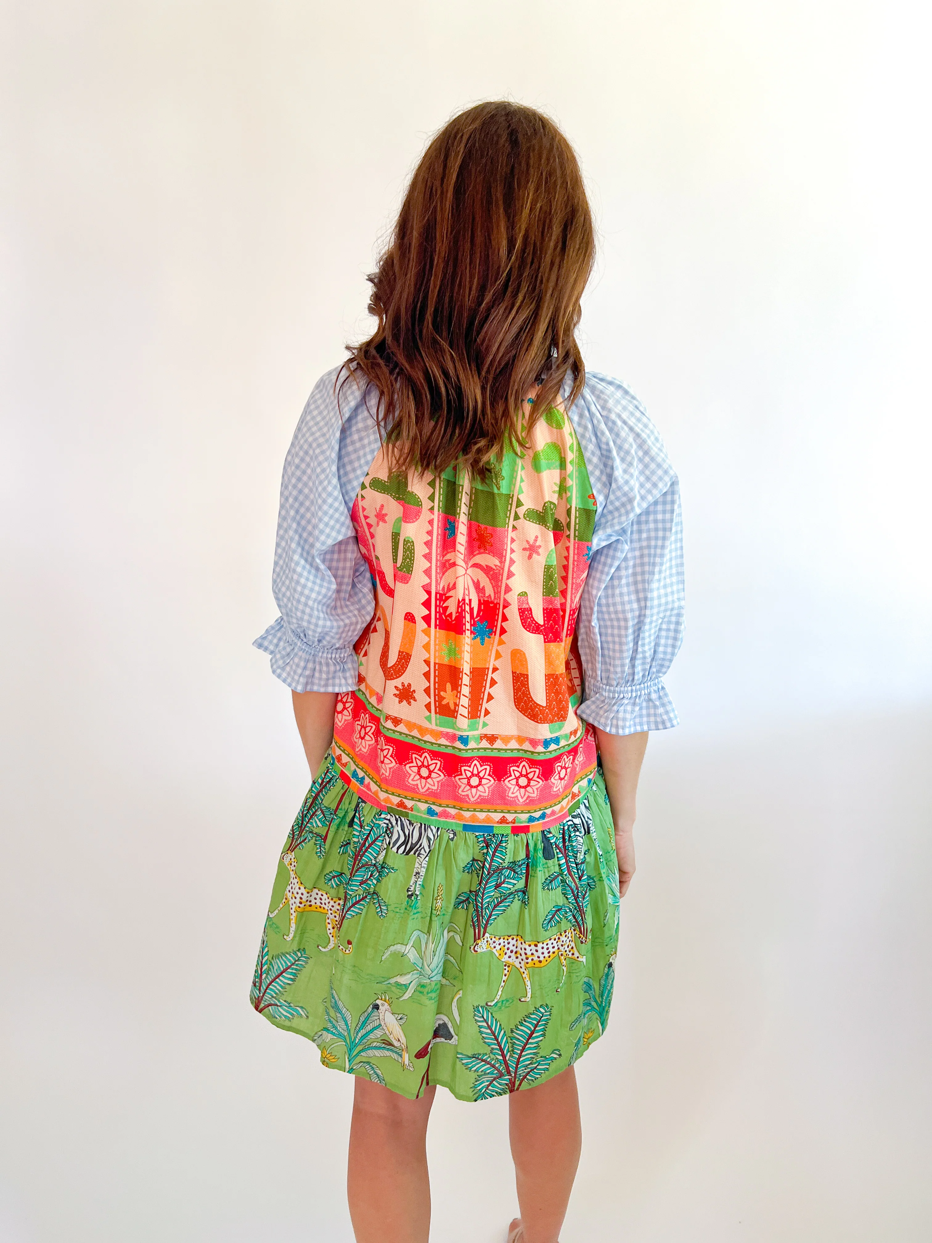 Multi-Patterned V-Neck Dress - Image 3