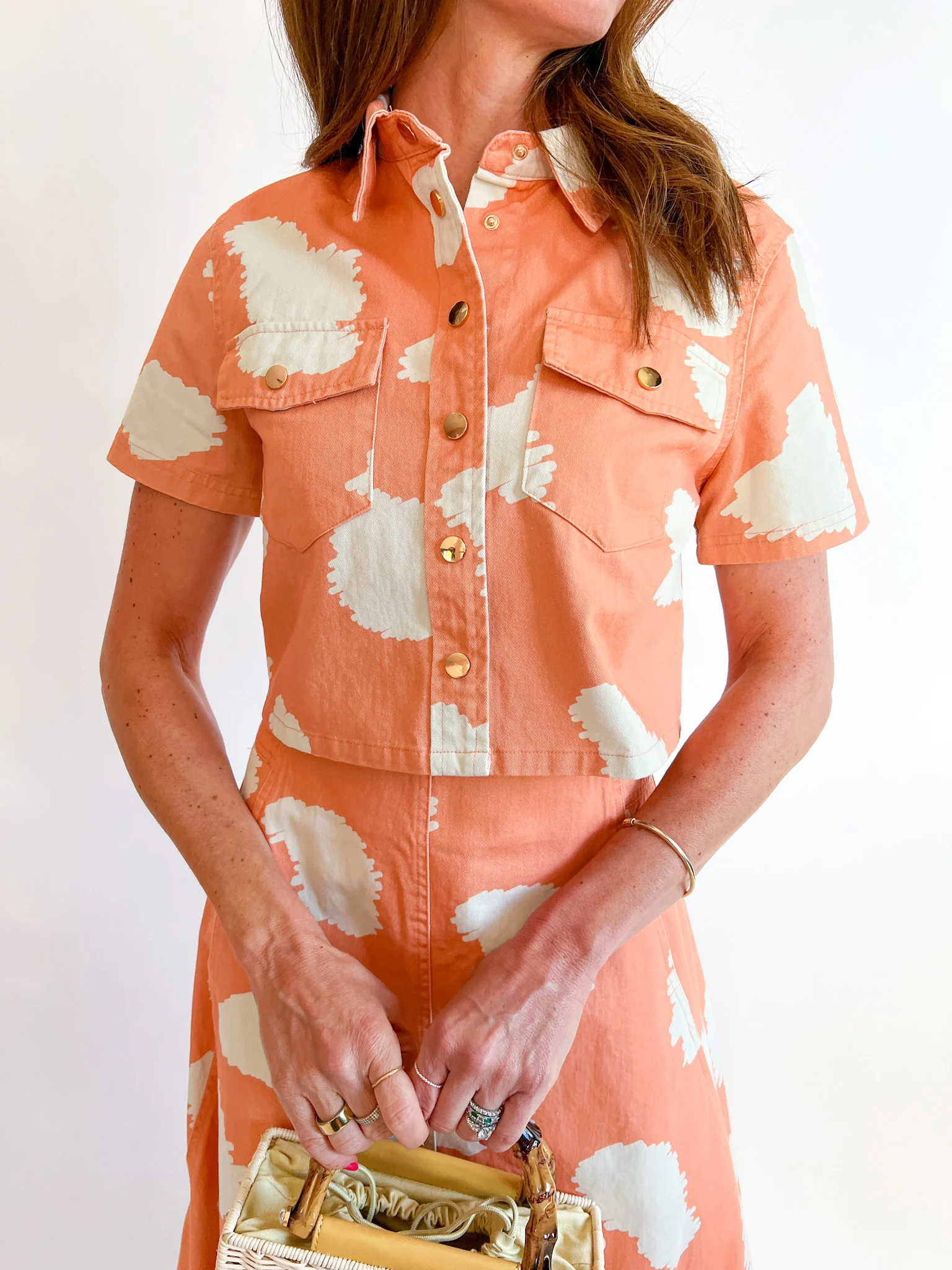 Abstract Print Button Down Cropped Shirt