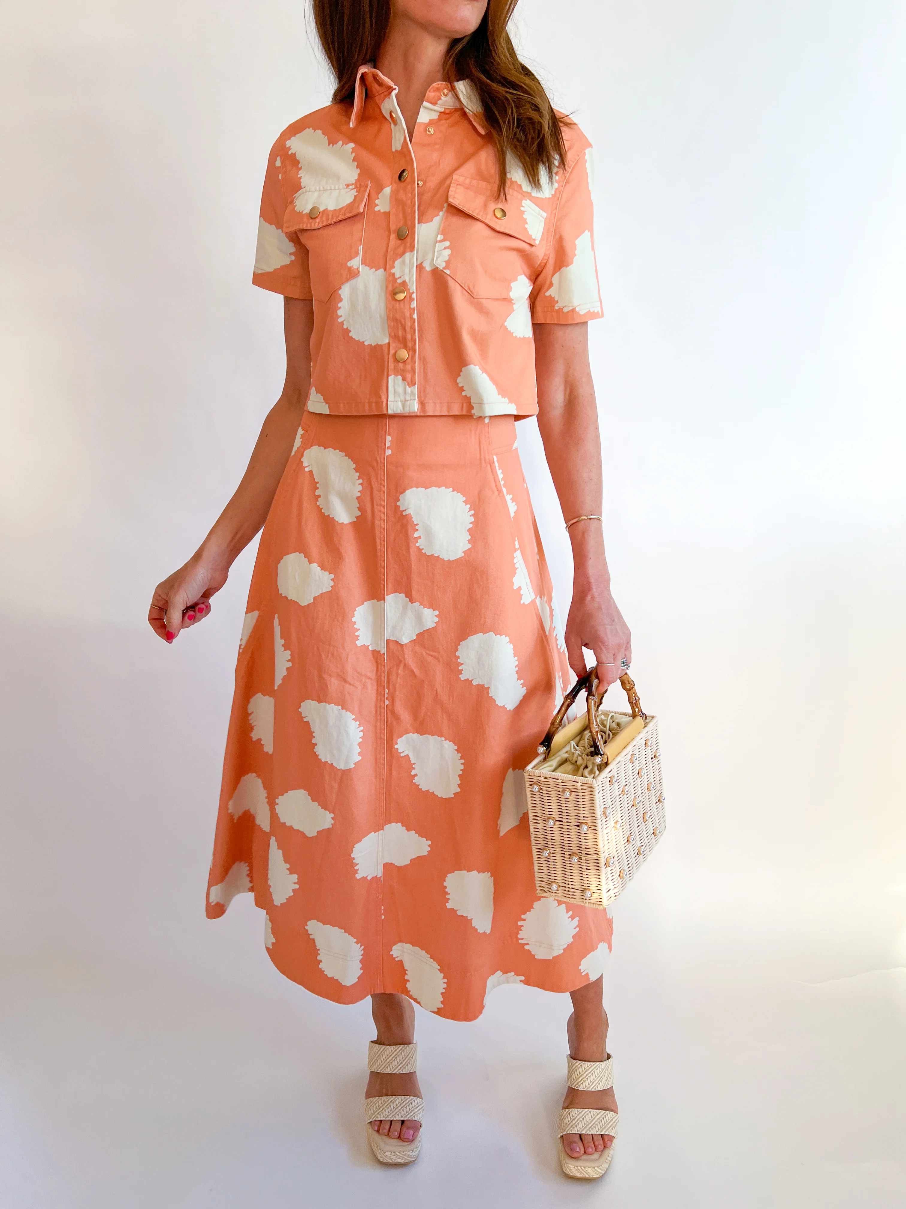 Abstract Print Button Down Cropped Shirt - Image 2