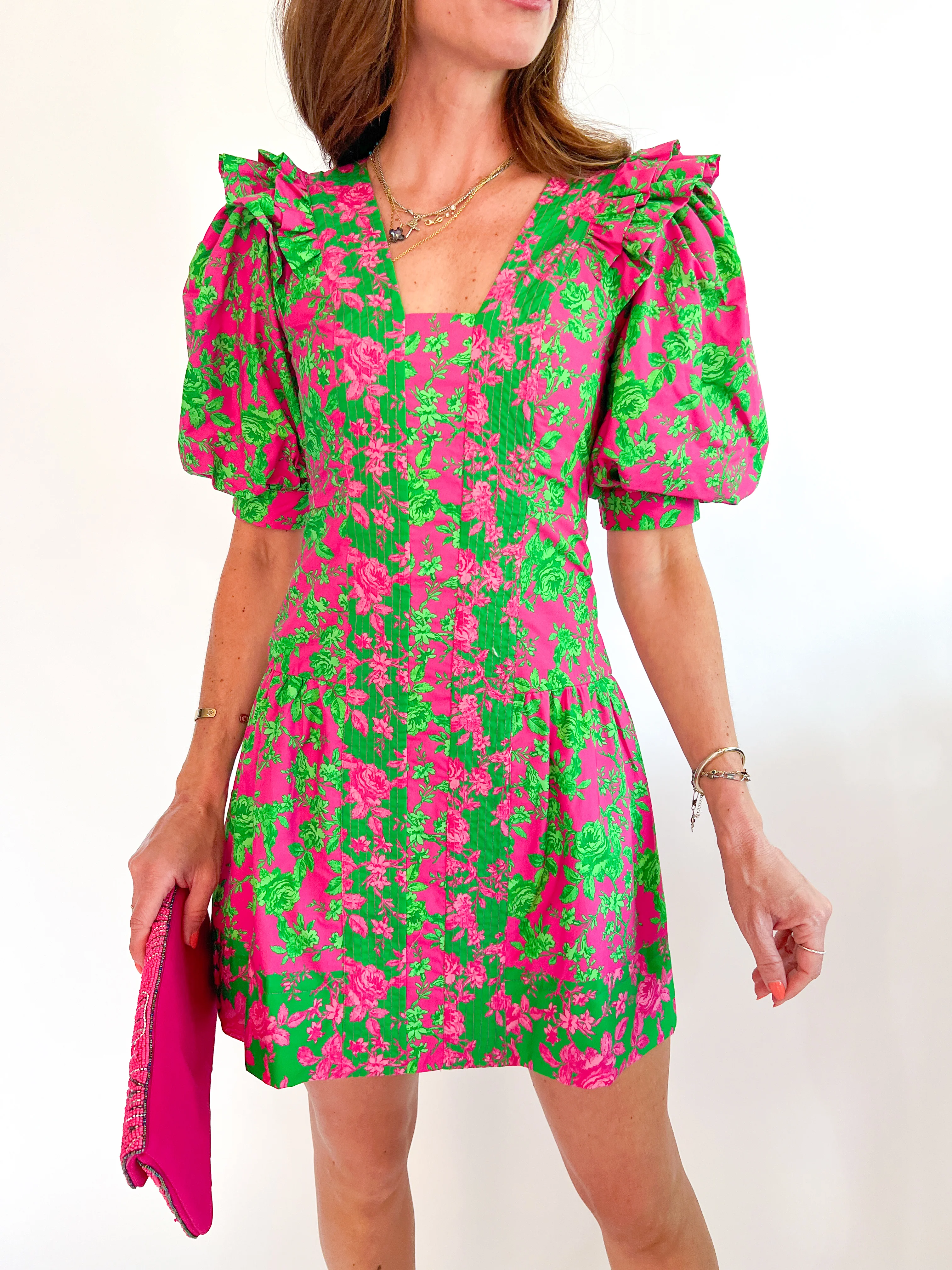 Ottilie Botanical Puff-Sleeve Mini Dress