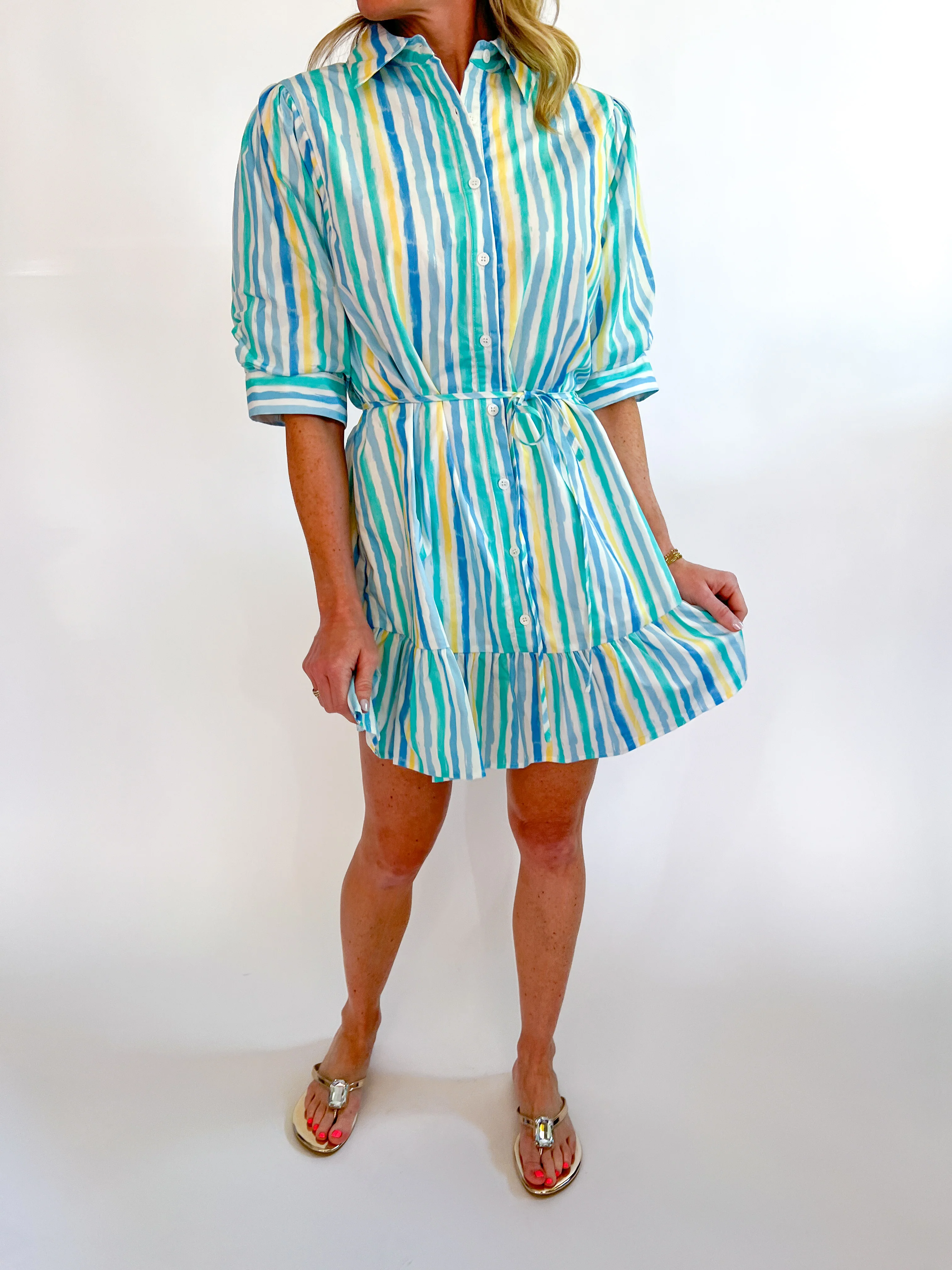 Pastel Stripe Tie Waist Mini Dress - Image 3