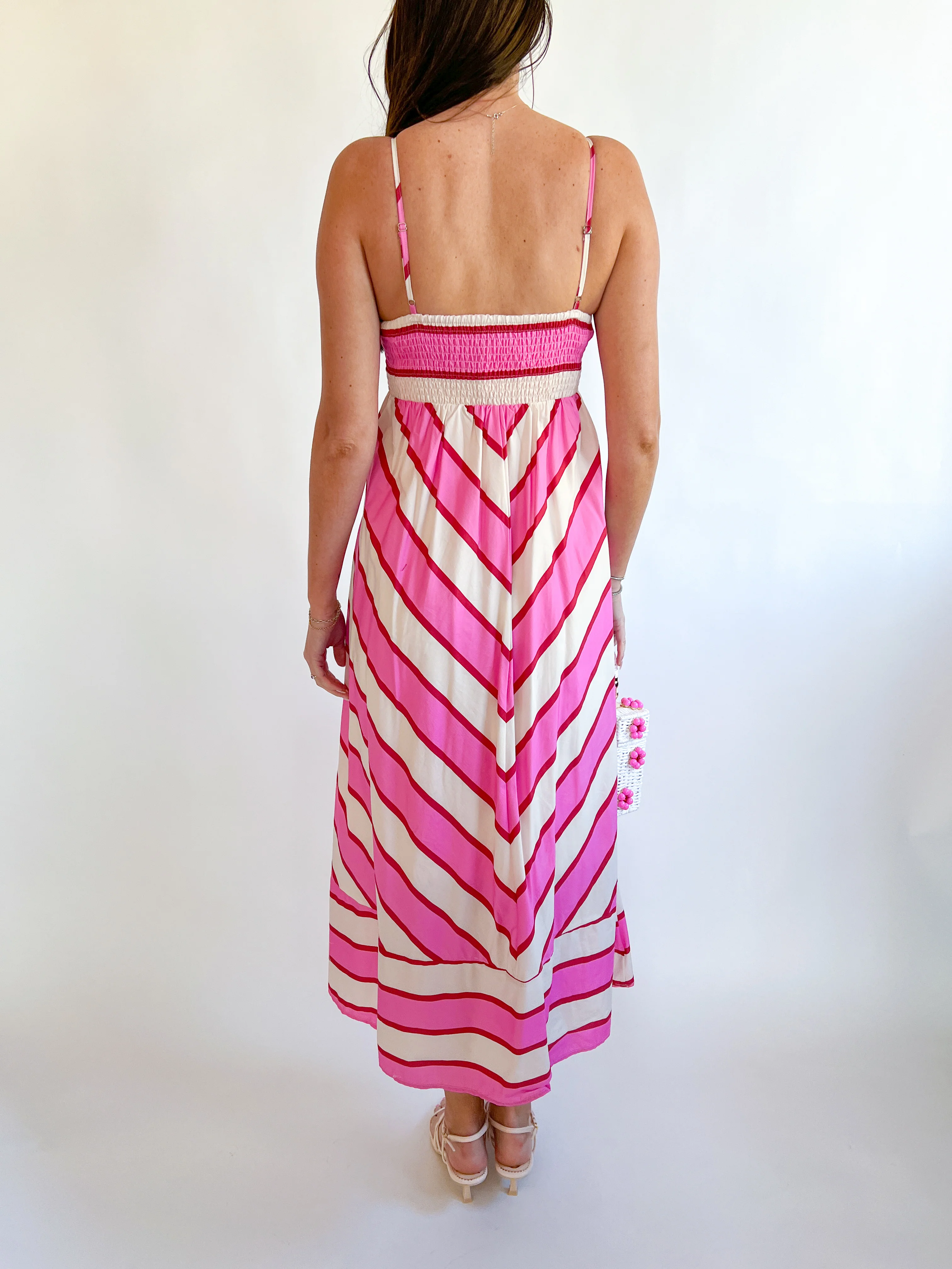 Pink Contrast Stripe Midi Dress - Image 3