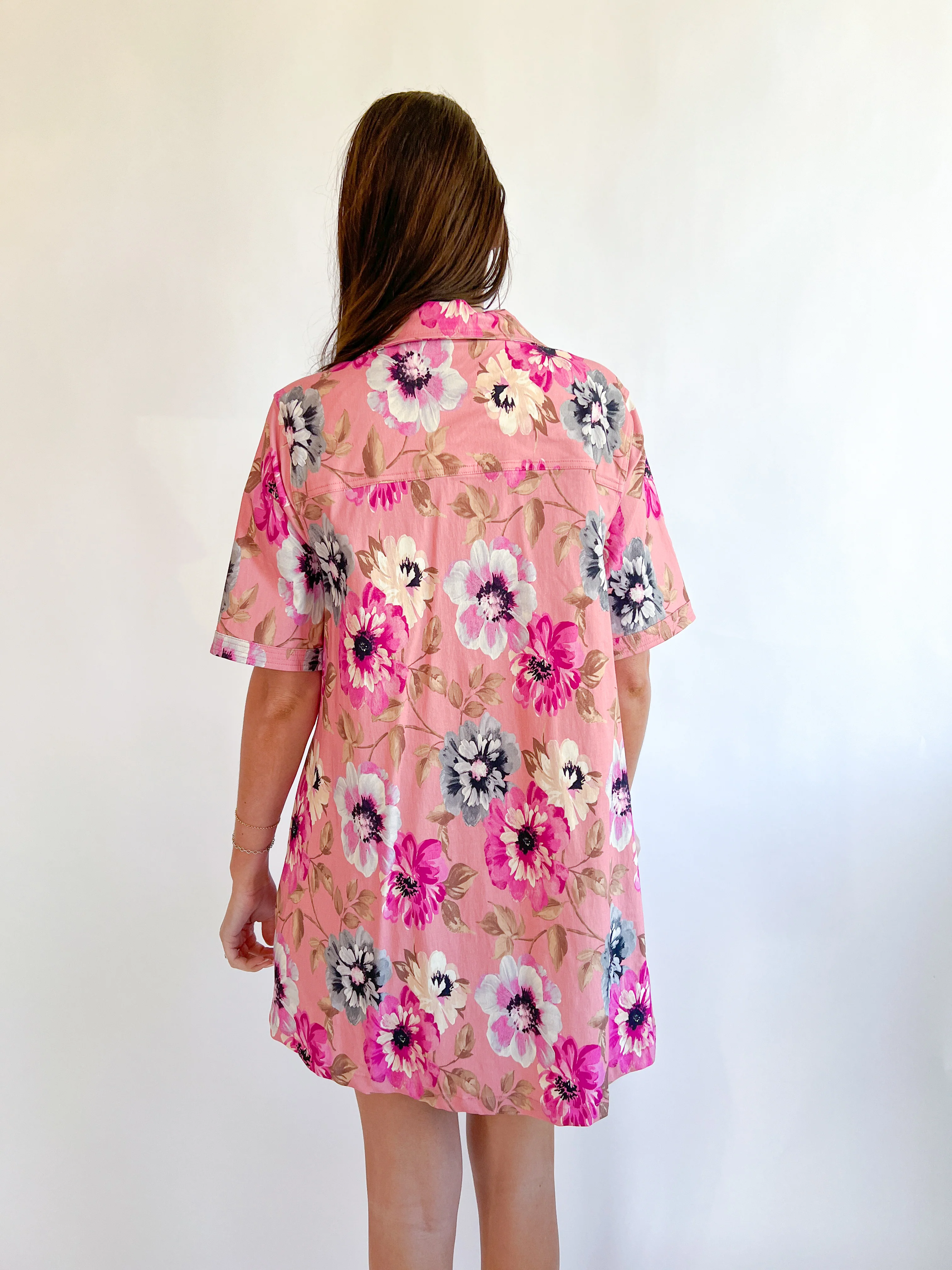 Pink Floral Shift Mini Dress - Image 3