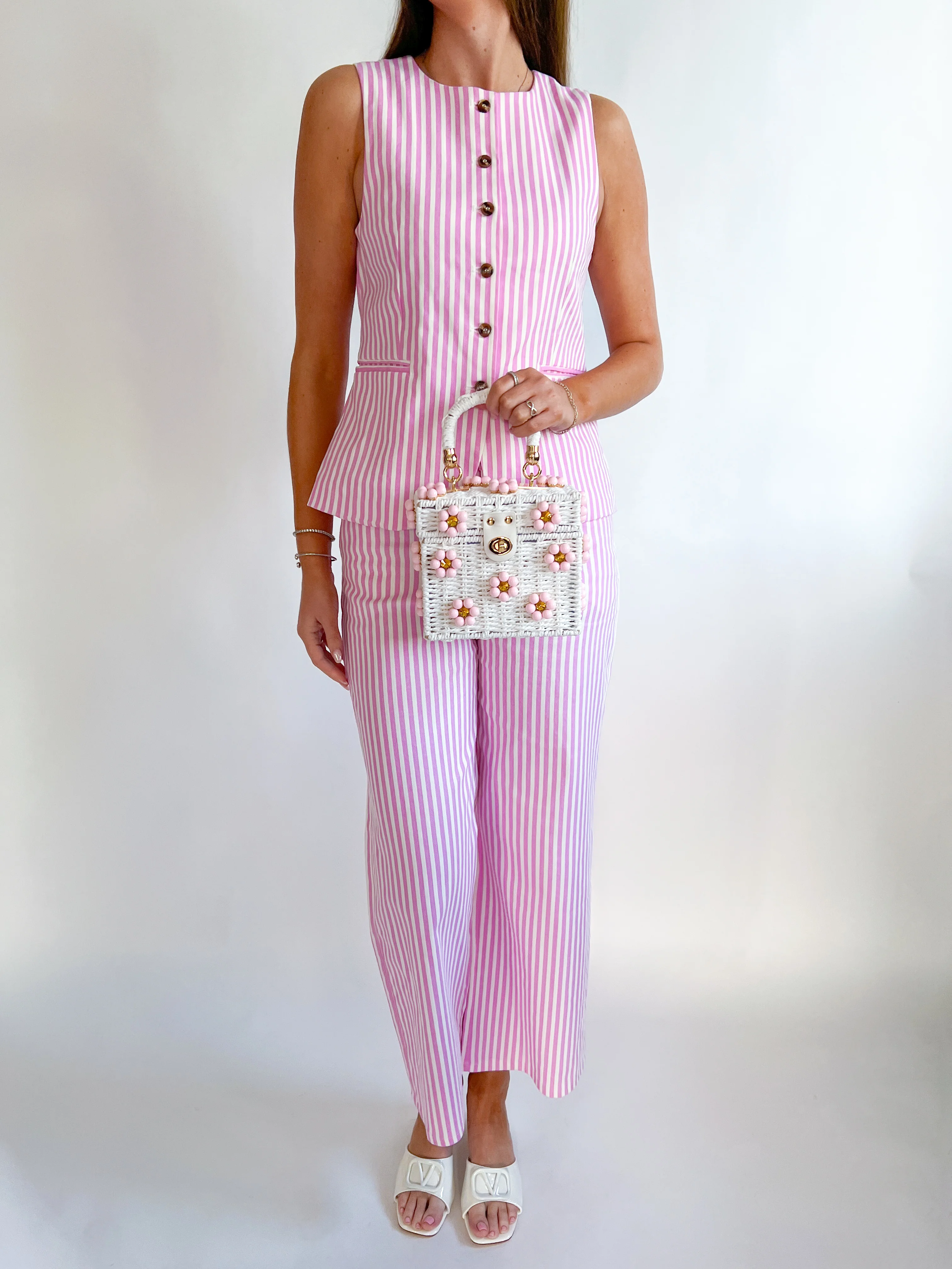 Pink Striped Buttoned Vest - Image 2