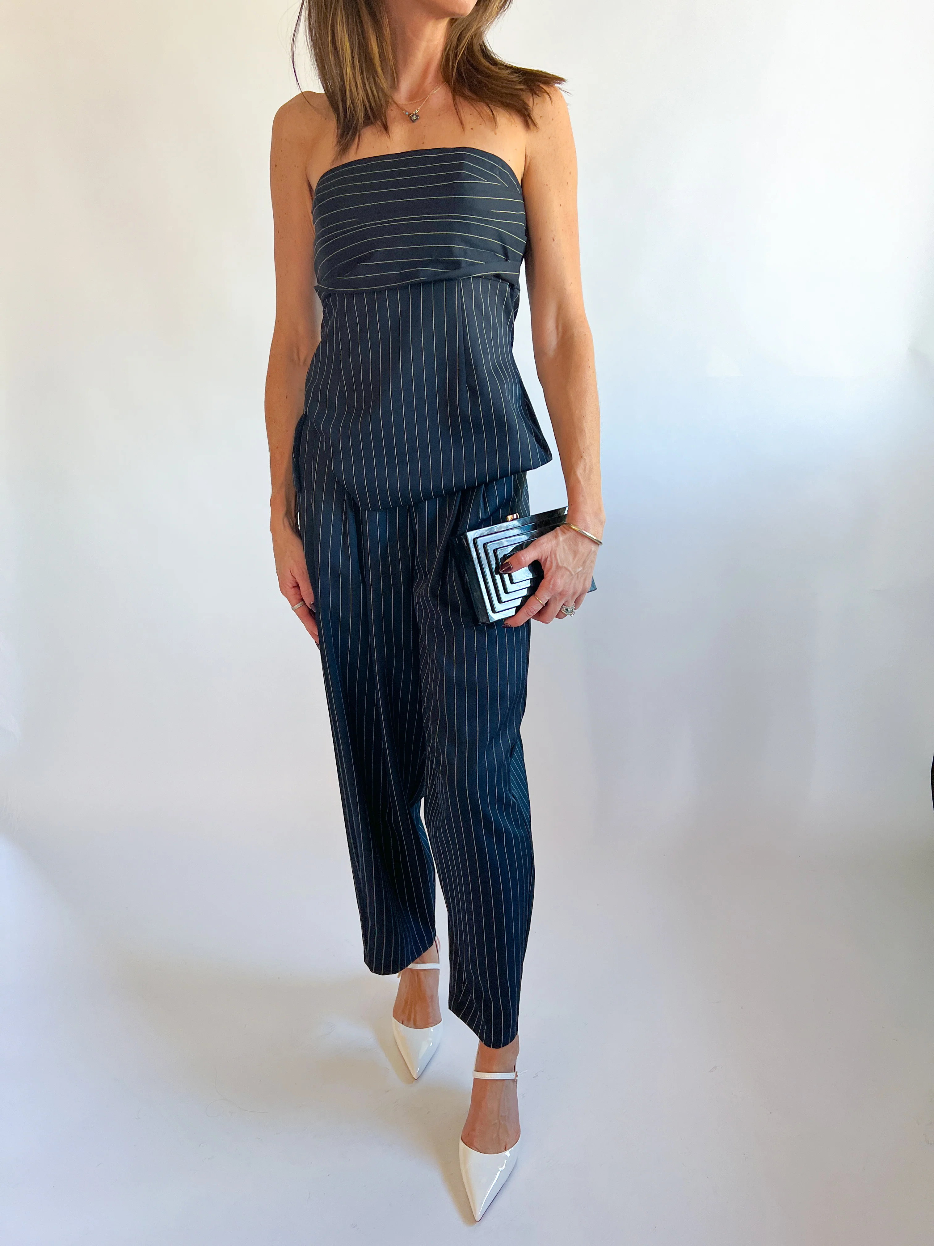Pinstriped Strapless Tube Top And Trousers Set - Image 2