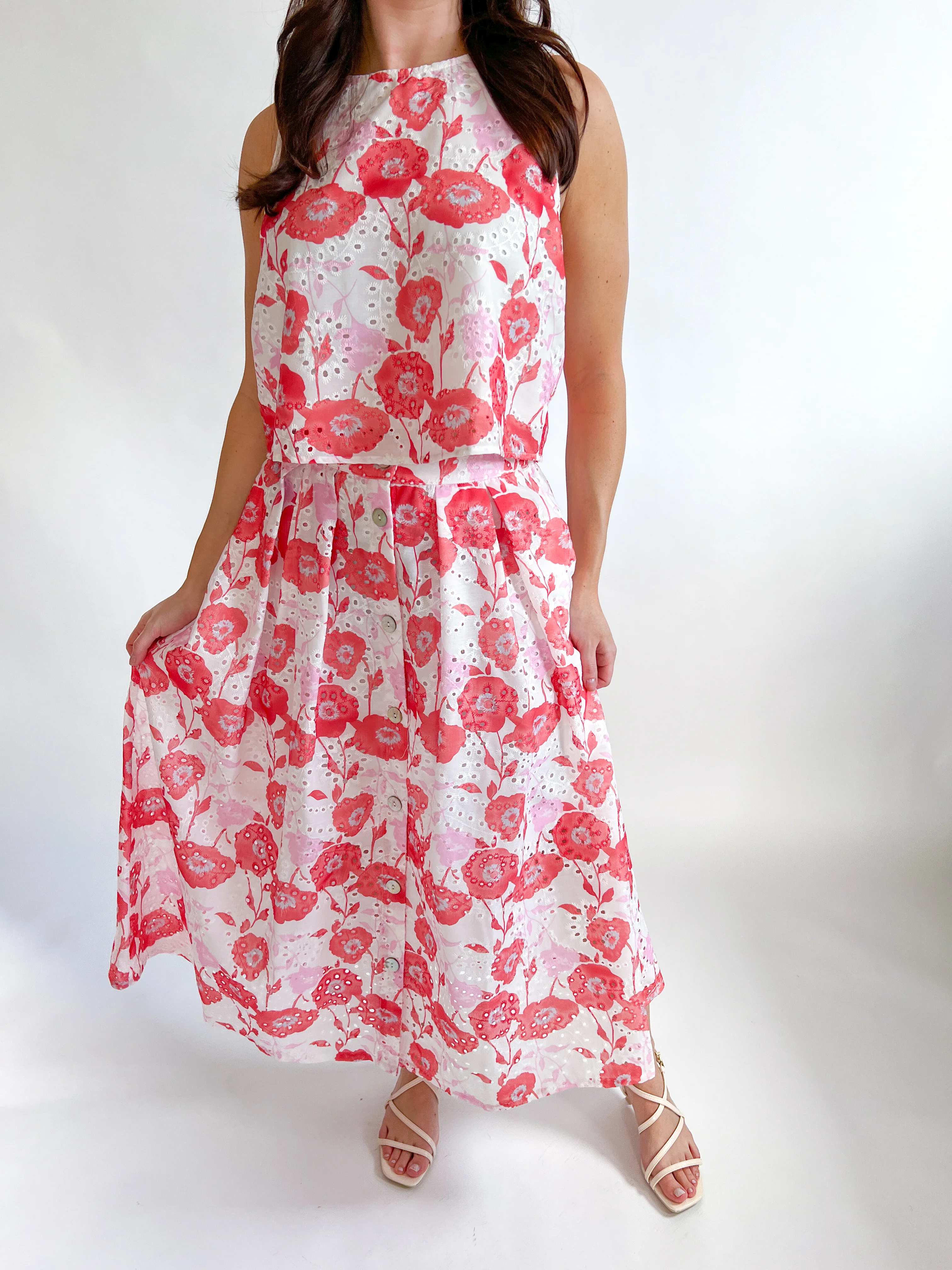 Poppy Eyelet Midi Skirt