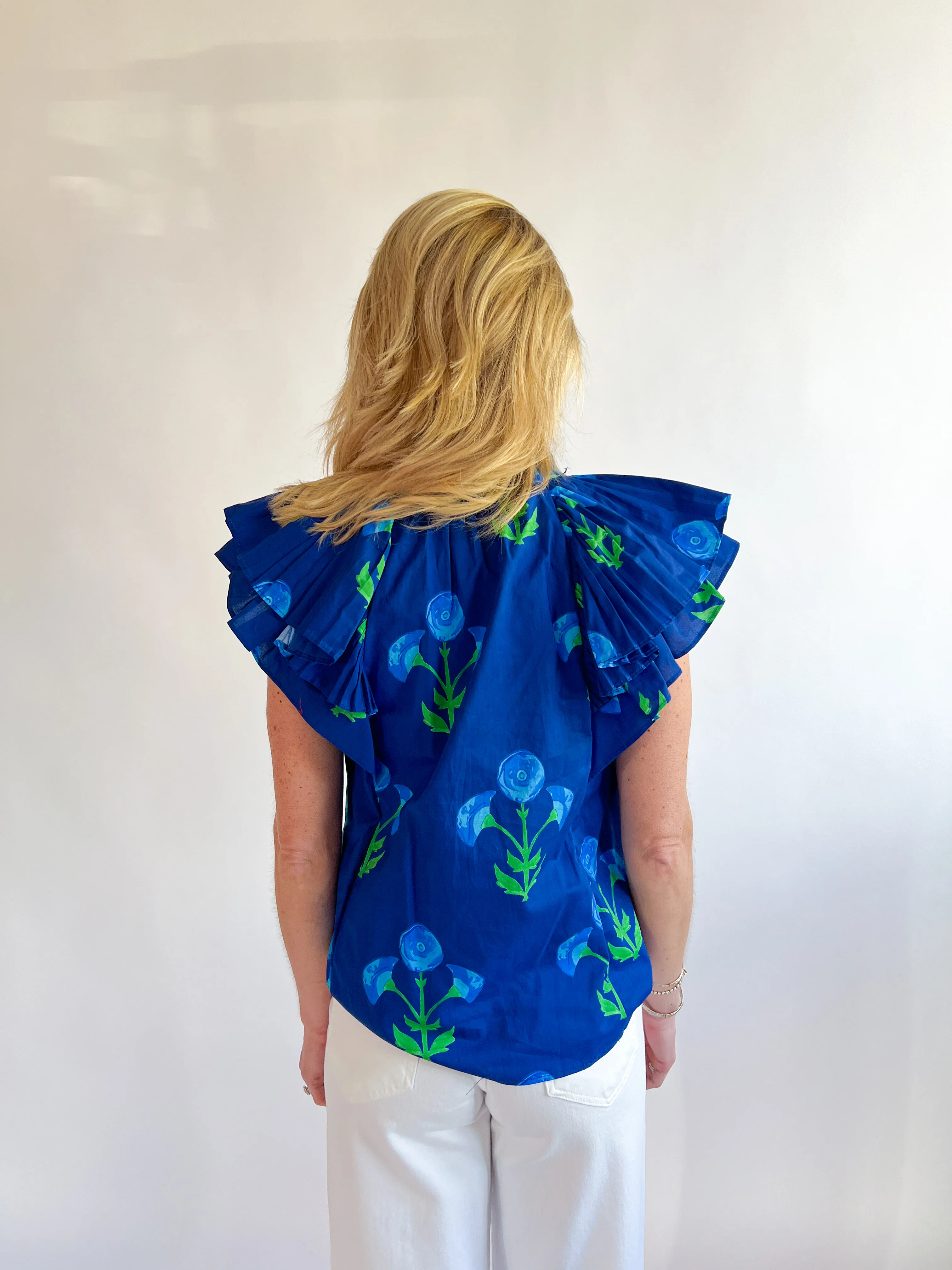 Floral Pleat Ruffle Sleeve Top - Image 2