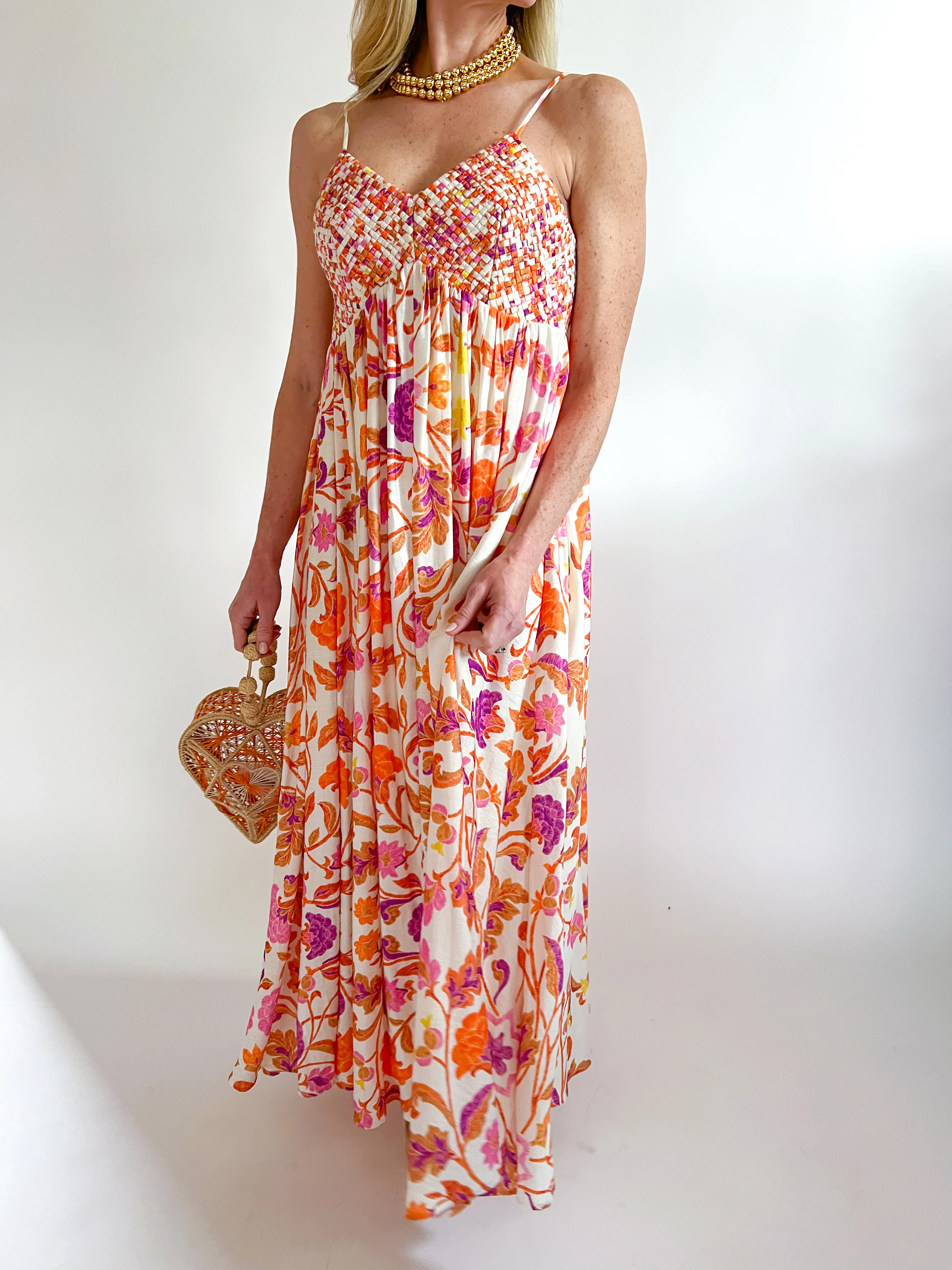 Floral Bodice Sleeveless Maxi Dress