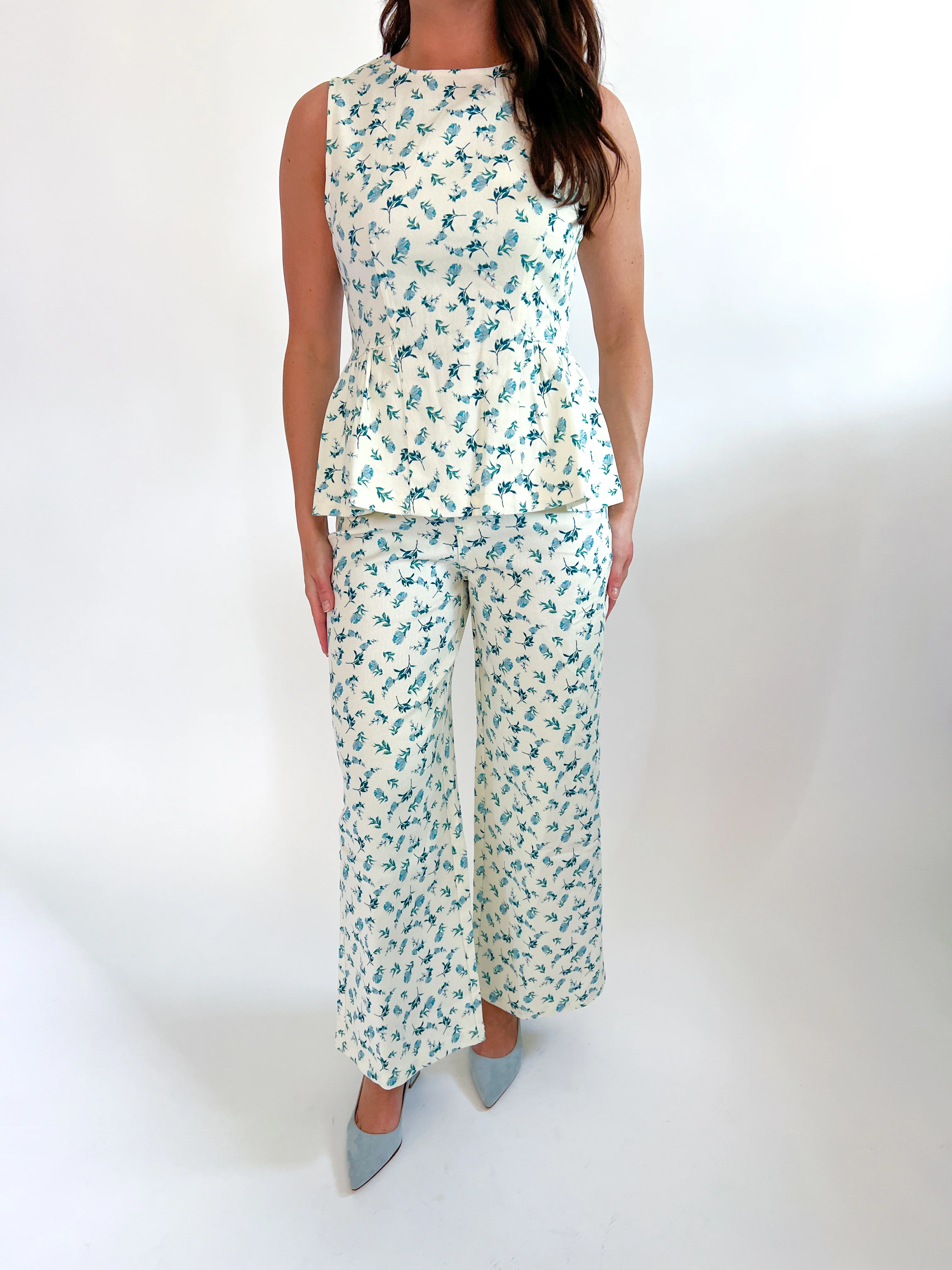 Botanical Print Wide Leg Pants