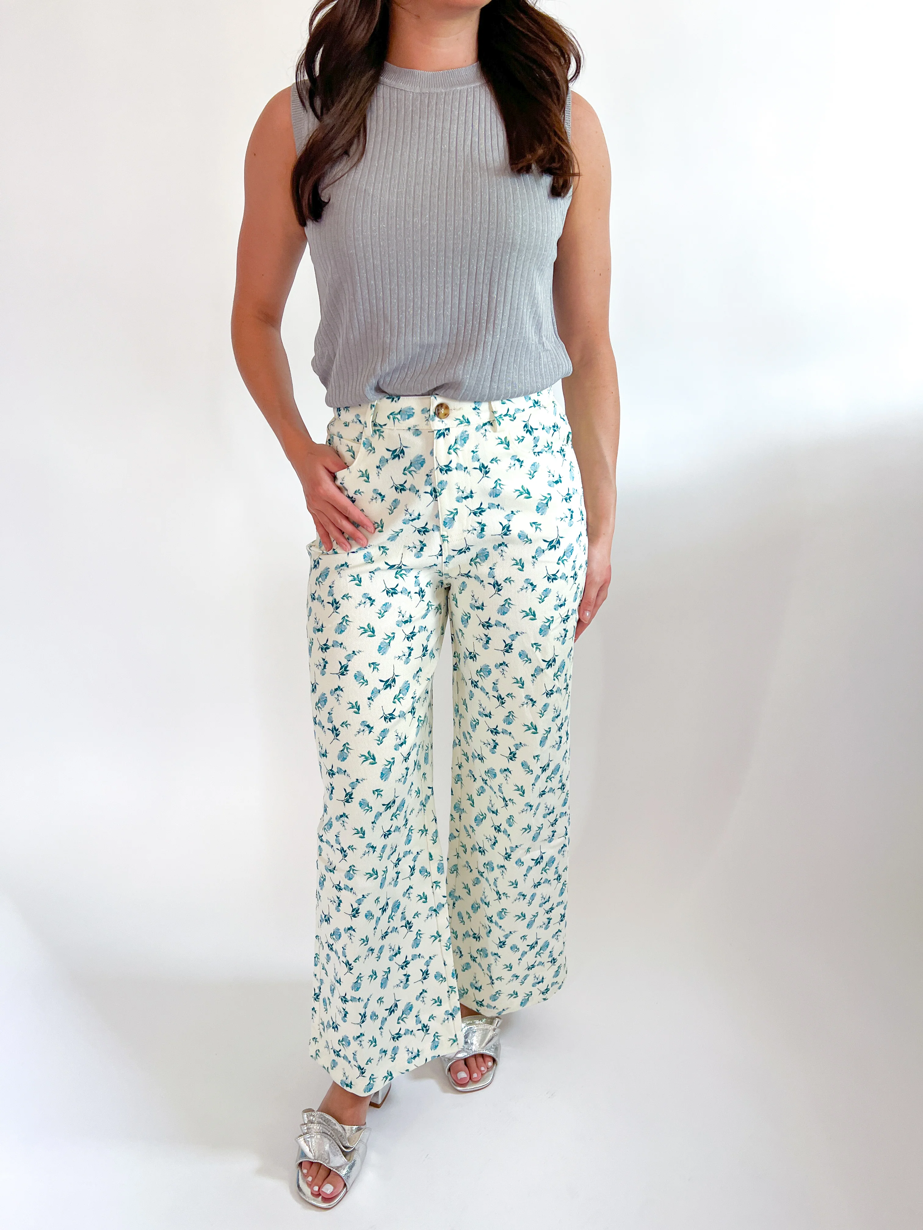 Botanical Print Wide Leg Pants - Image 3