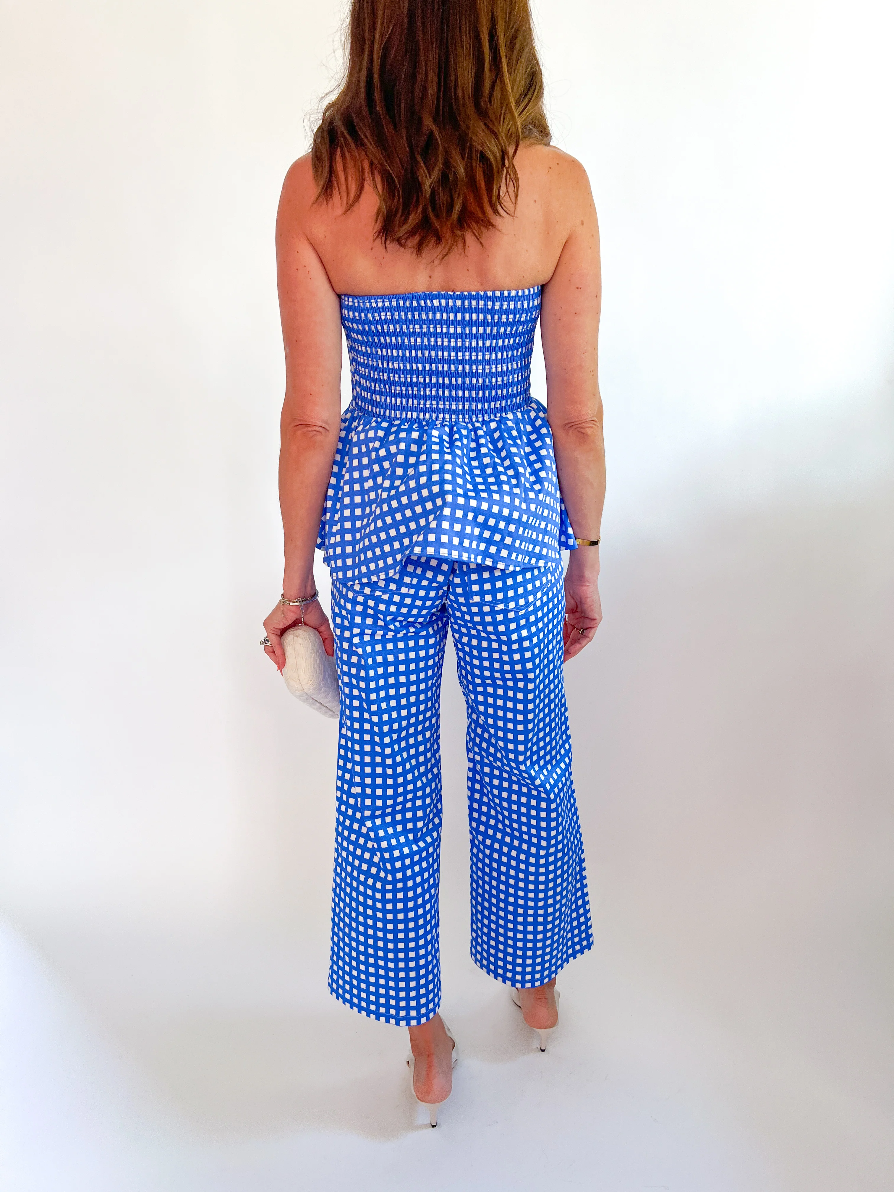 Checkered Strapless Peplum Top - Image 3
