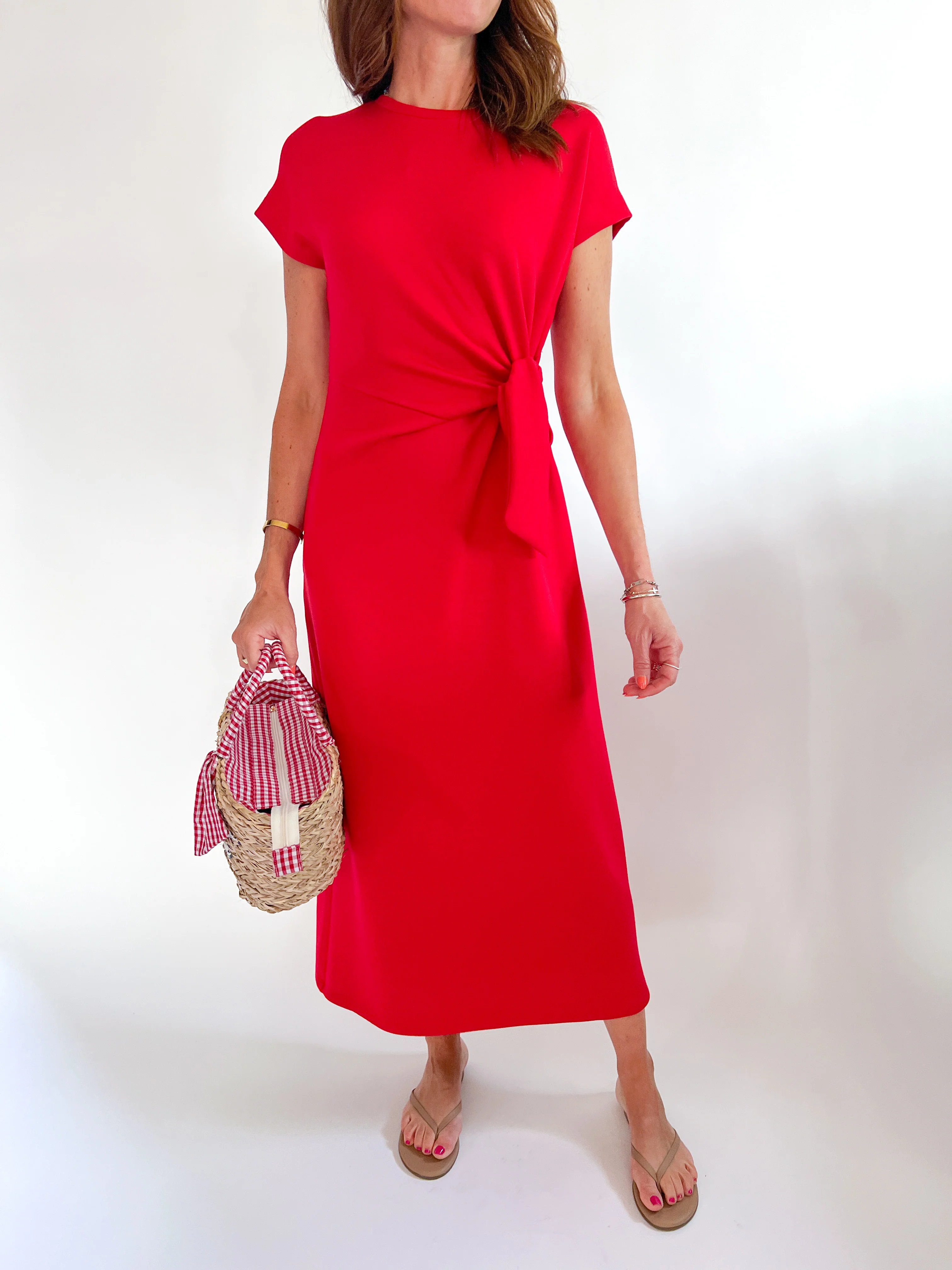 Solid Short Sleeve Midi Dress