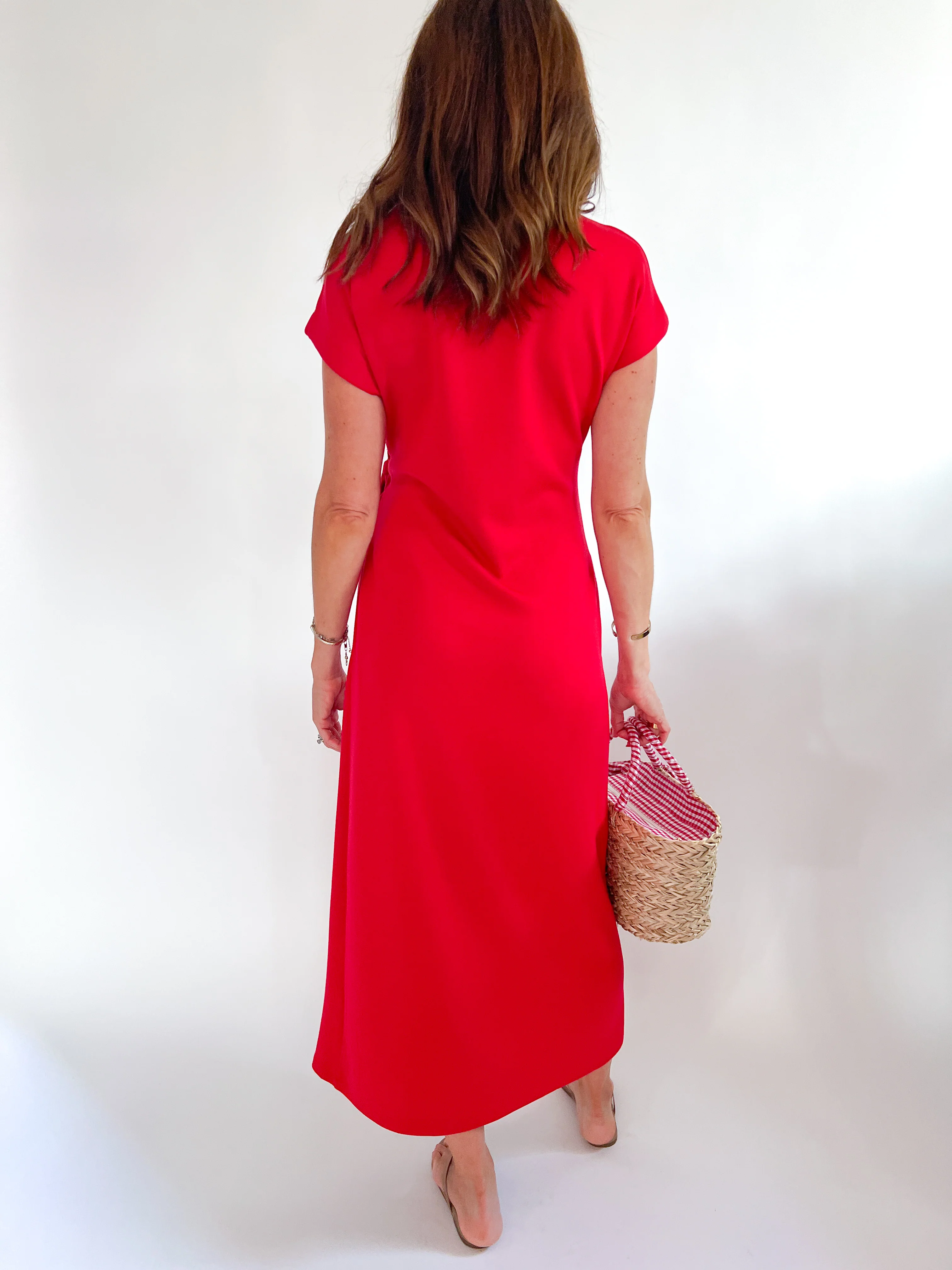 Solid Short Sleeve Midi Dress - Image 2