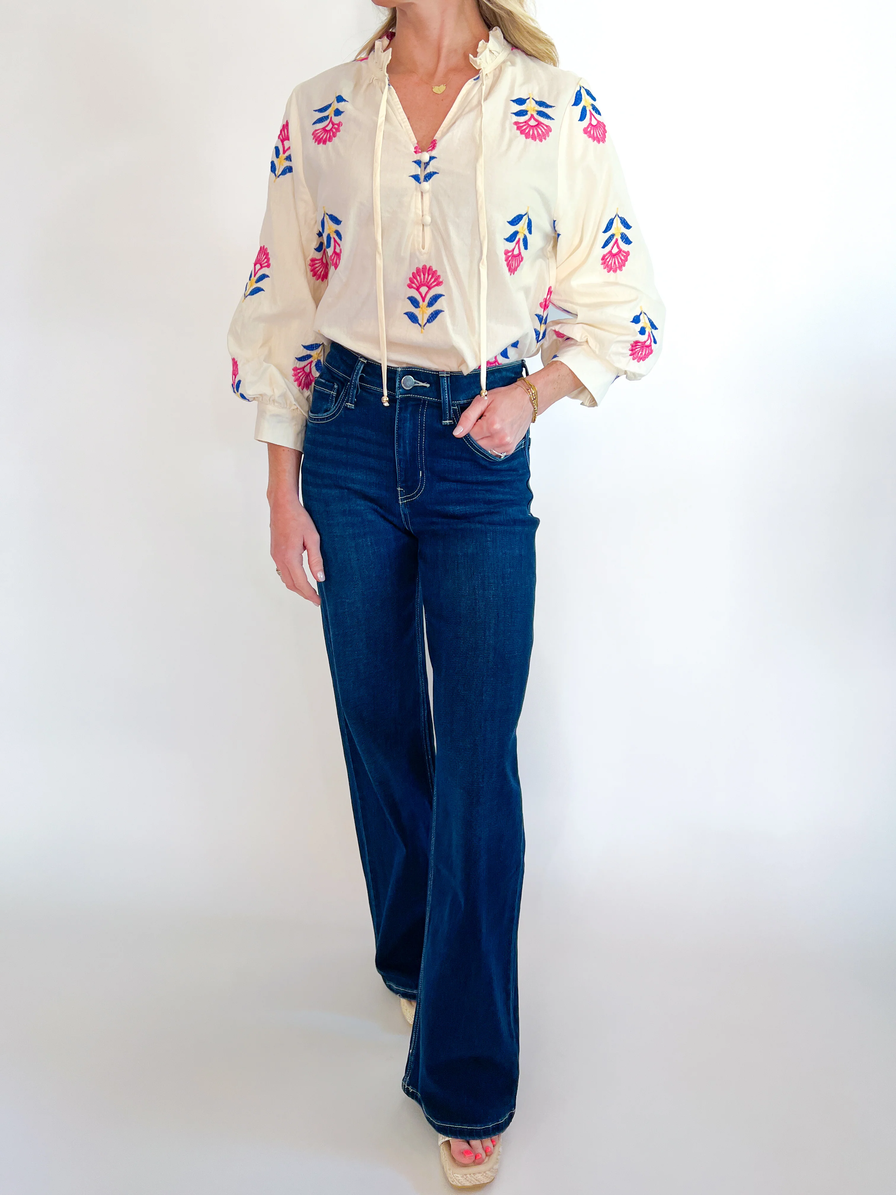 Botanical Embroidered 3/4 Puff Sleeve - Image 2