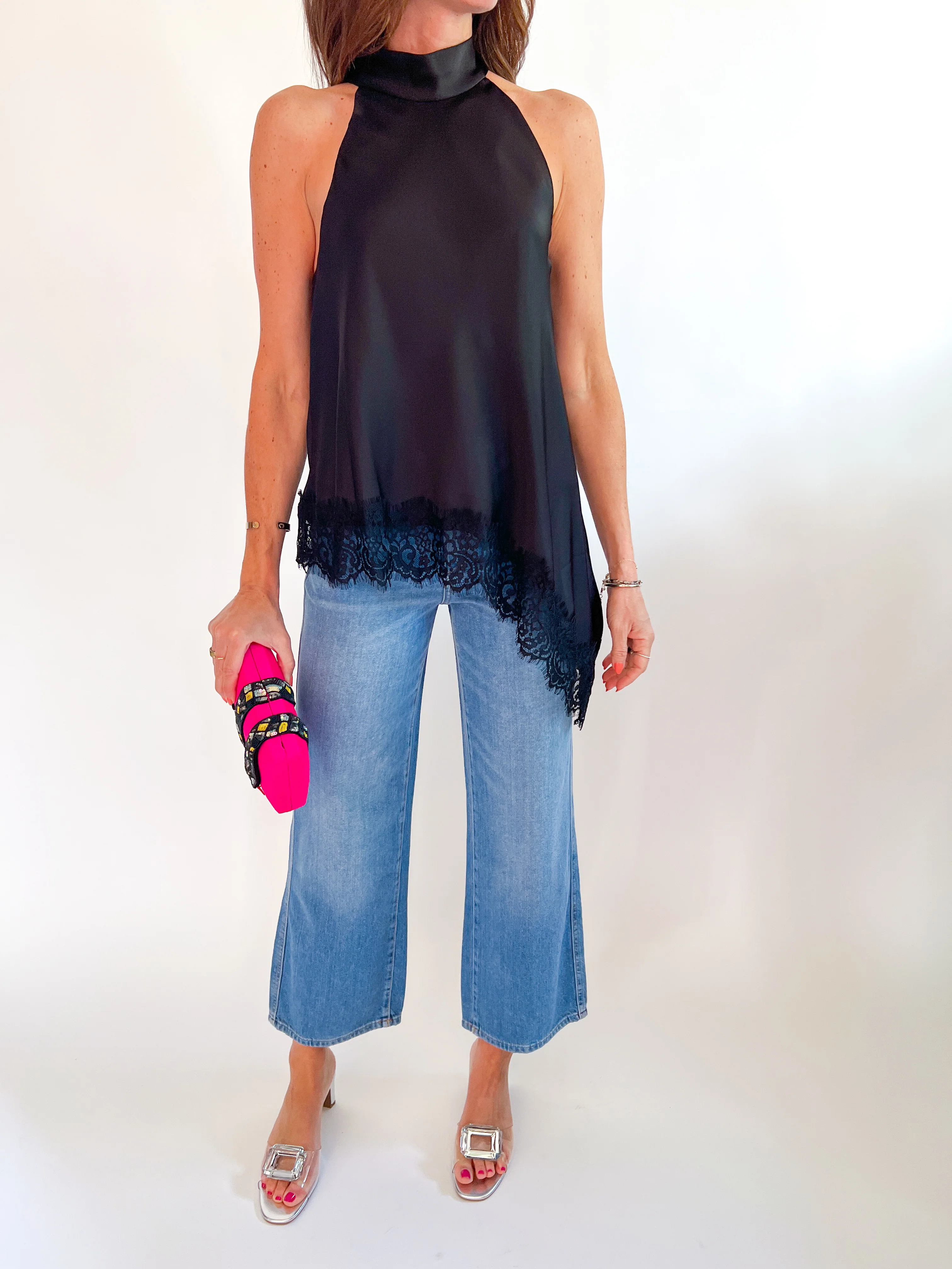 High Neck Asymmetric Lace Top - Image 3