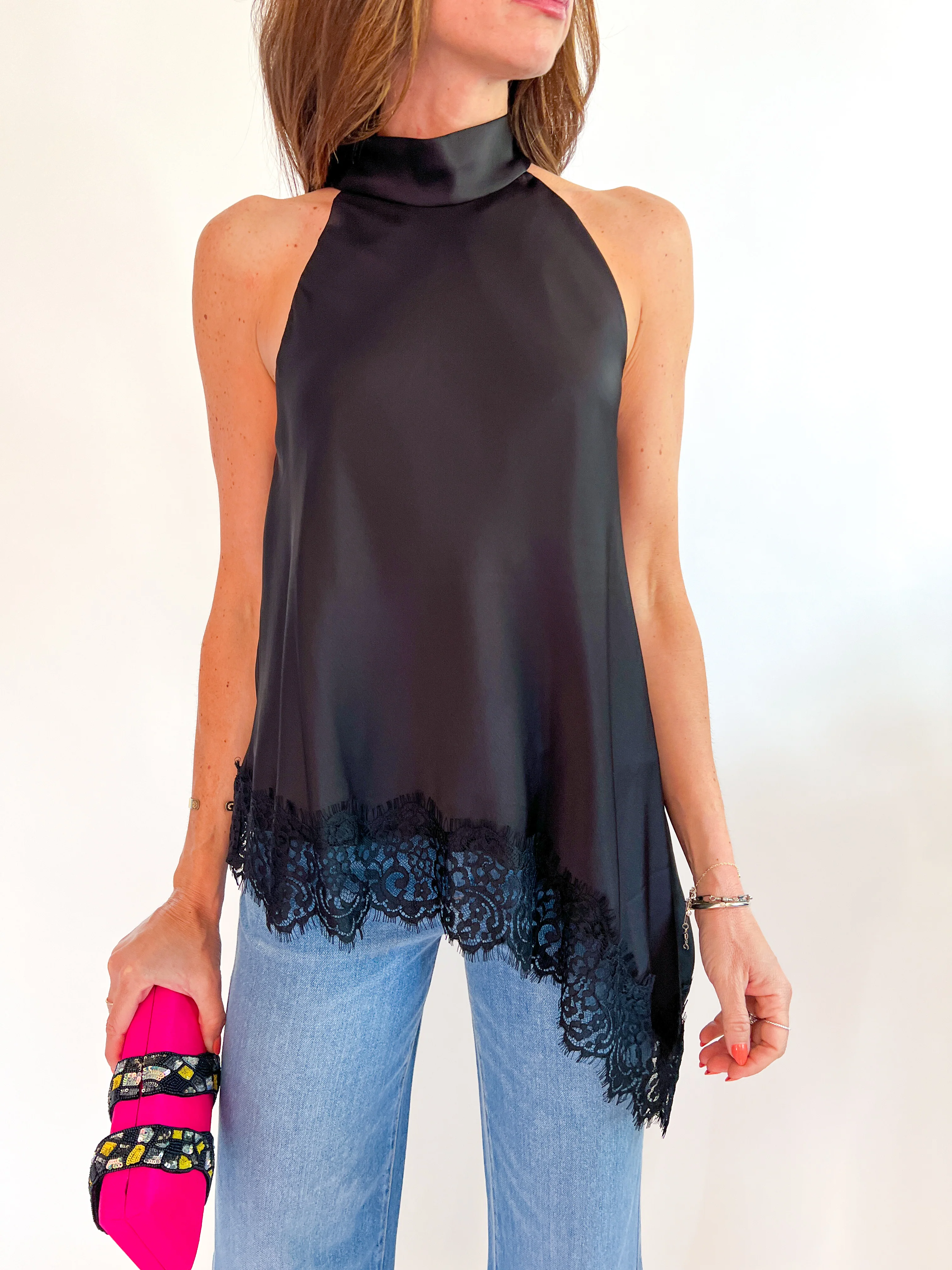 High Neck Asymmetric Lace Top - Image 4