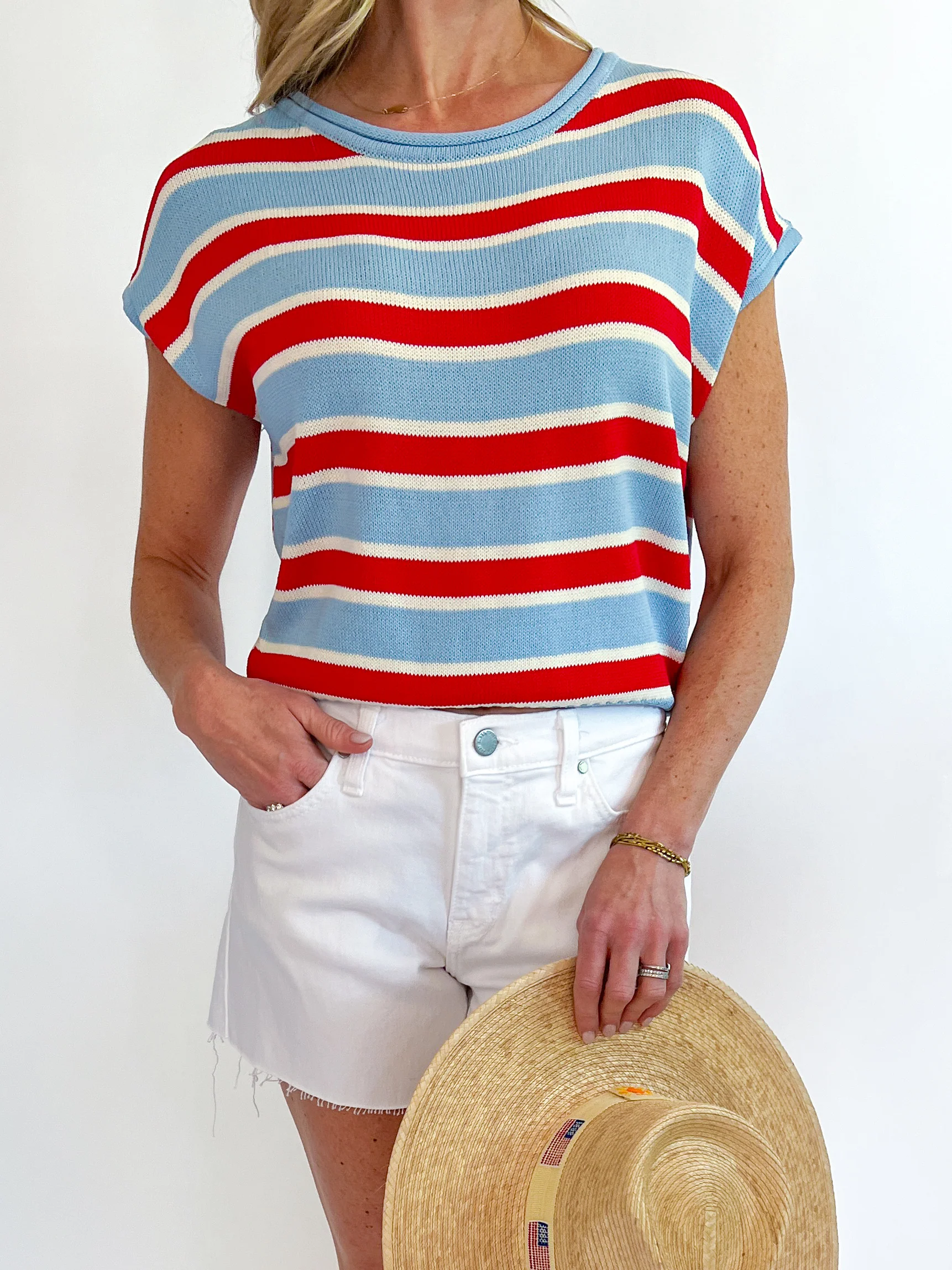 Cap Sleeve Striped Top